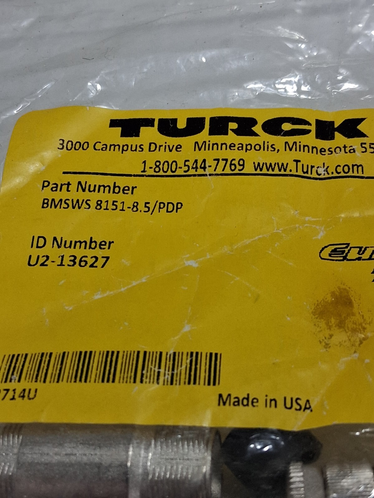 TURCK BMSWS 8151-8.5/PDP CONNECTOR (U2-13627) EURO FAST NIB