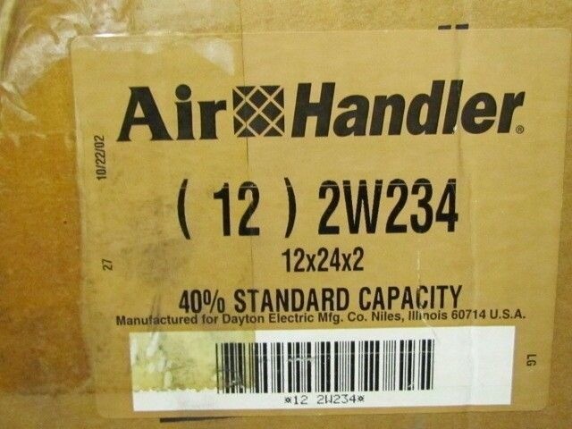 Box of 12 Air Handler 12x24x2 Pleated Air Filter 2W234 NIB