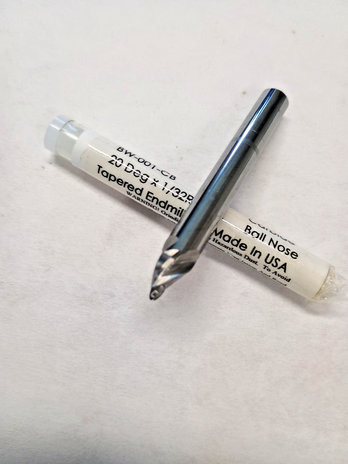 Tapered Ball End Mill BW-001-CB 2 deg x 1/32 Radius x 1/4 USA Award Cutter
