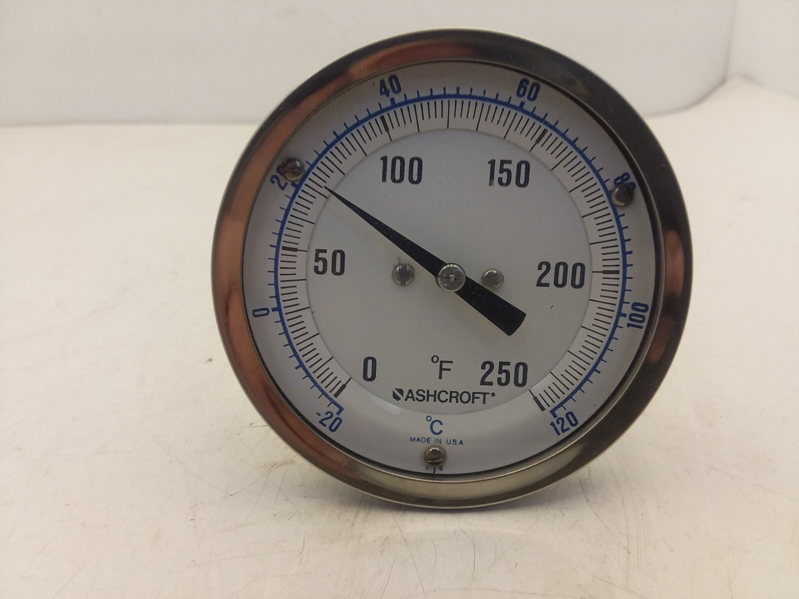 ASHCROFT DIAL THERMOMETER 3.25” STEM 3″ FACE BI-METAL THEROMETER 0-250F NIB