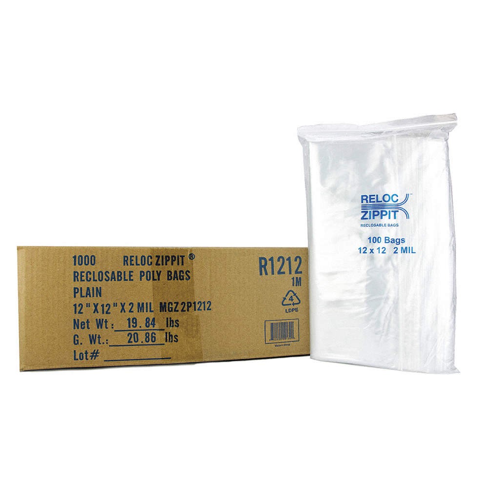 RELOC ZIPPIT R1212 Reclosable Poly Bag,Zip Seal,PK1000 38UU91
