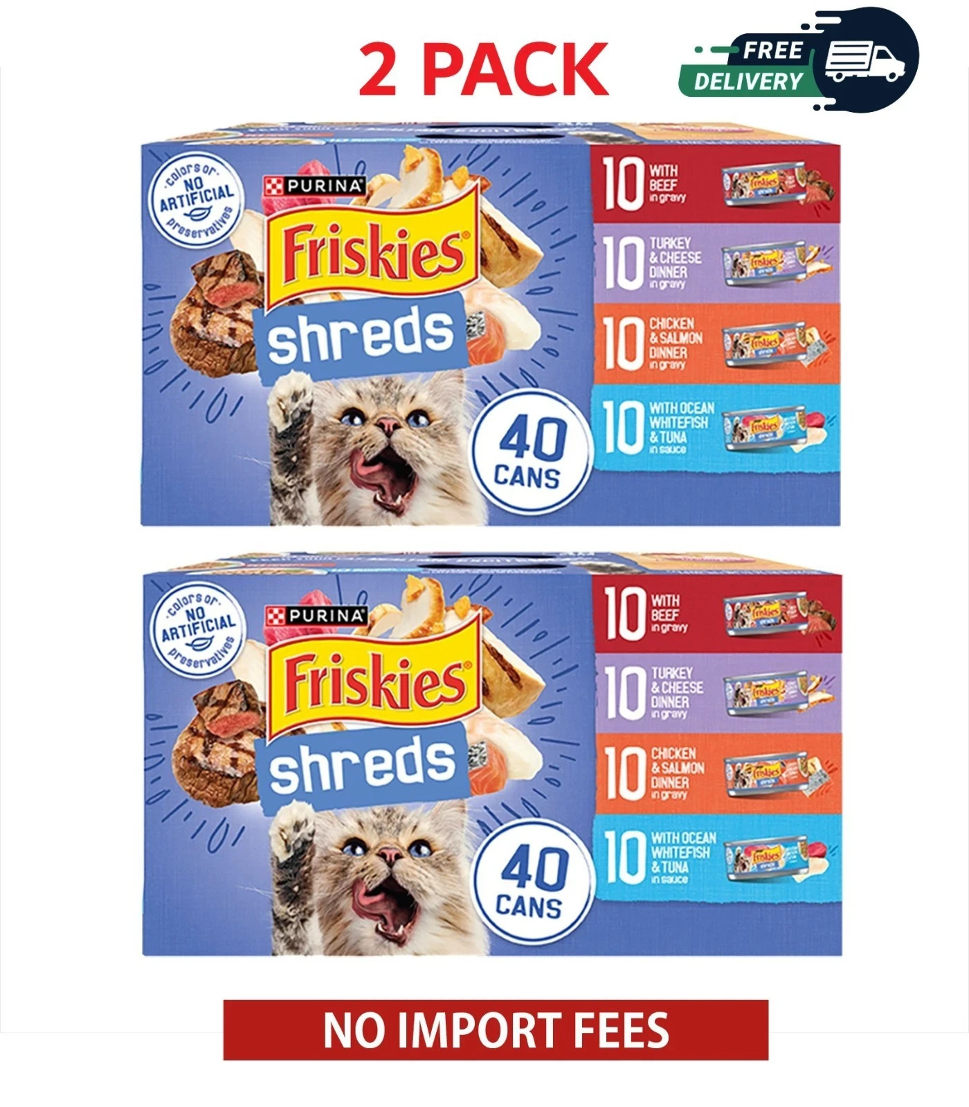 (2 pack) Purina Friskies Shreds Gravy Variety Pack, Wet Cat Food 5.5 oz 40 Pack
