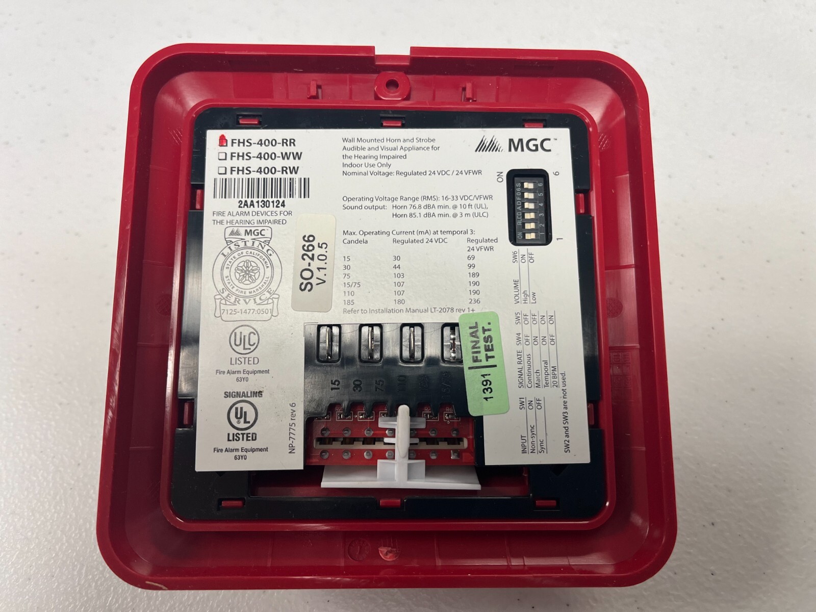 Mircom FHS-400-RR Wall Mount Horn Strobe Red