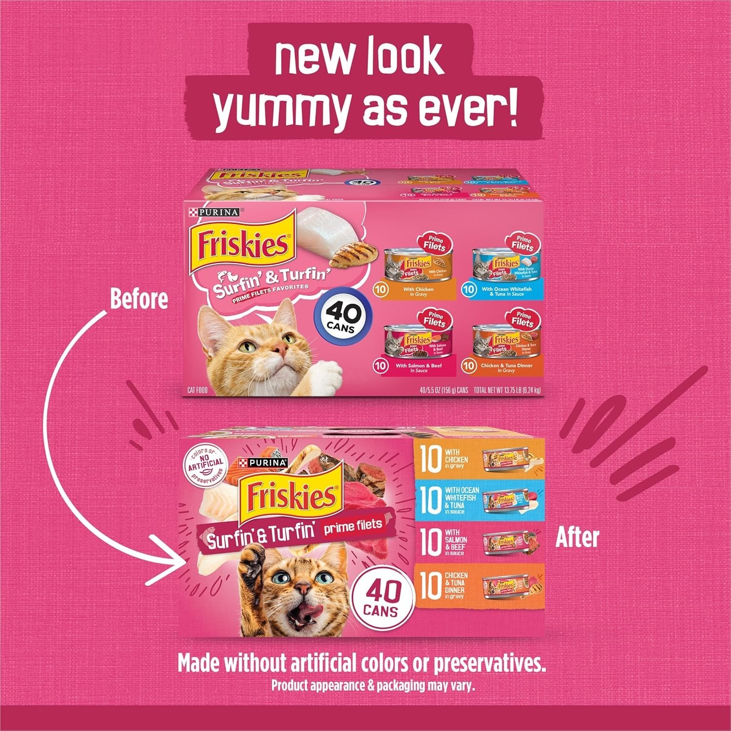 Friskies Surfin’ & Turfin’ Prime Filets Adult Cat Wet Food, (Pack of 80) 5.5 oz.