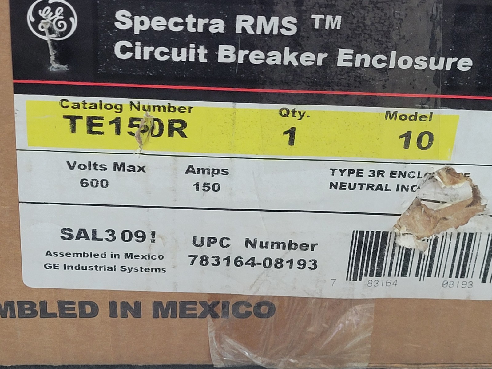 GE Spectra TE150R Circuit Breaker Enclosure.