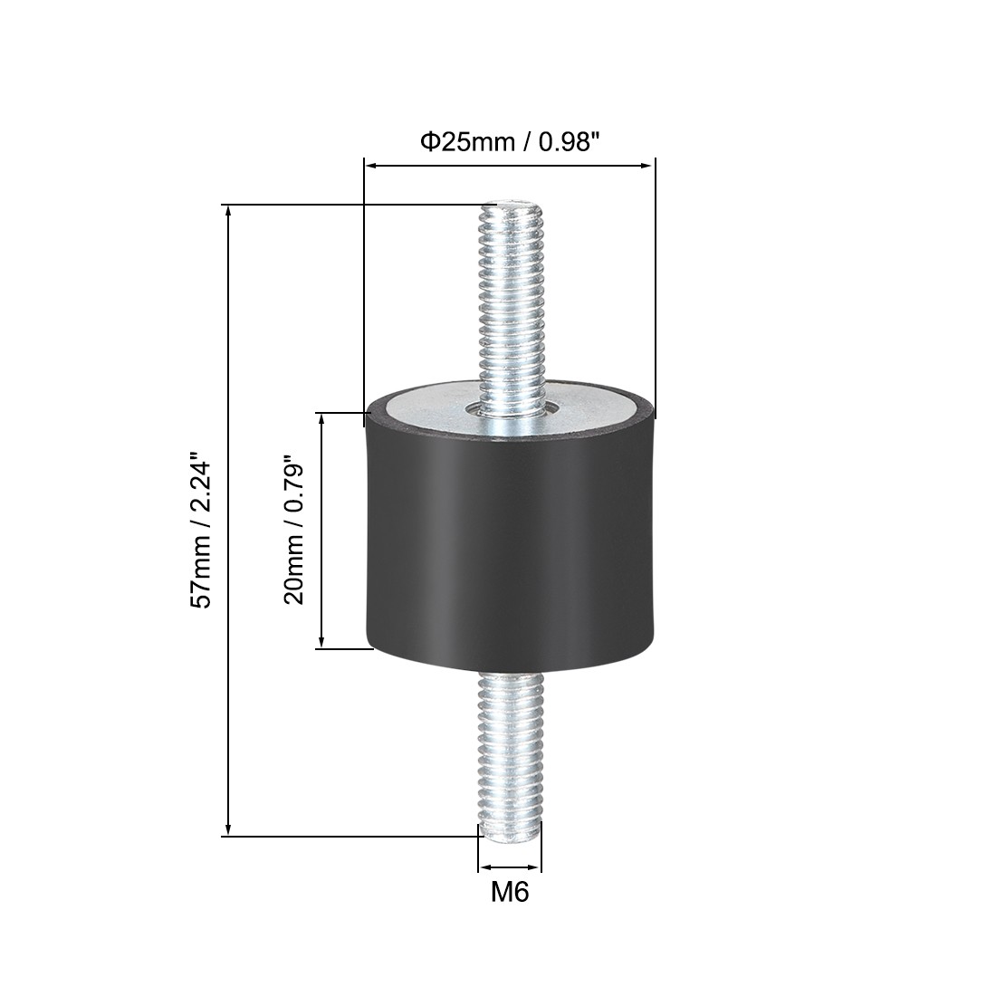 D25 x H20 Rubber Vibration Isolator Mounts Shock Absorber w M6 x18mm Studs 3pcs