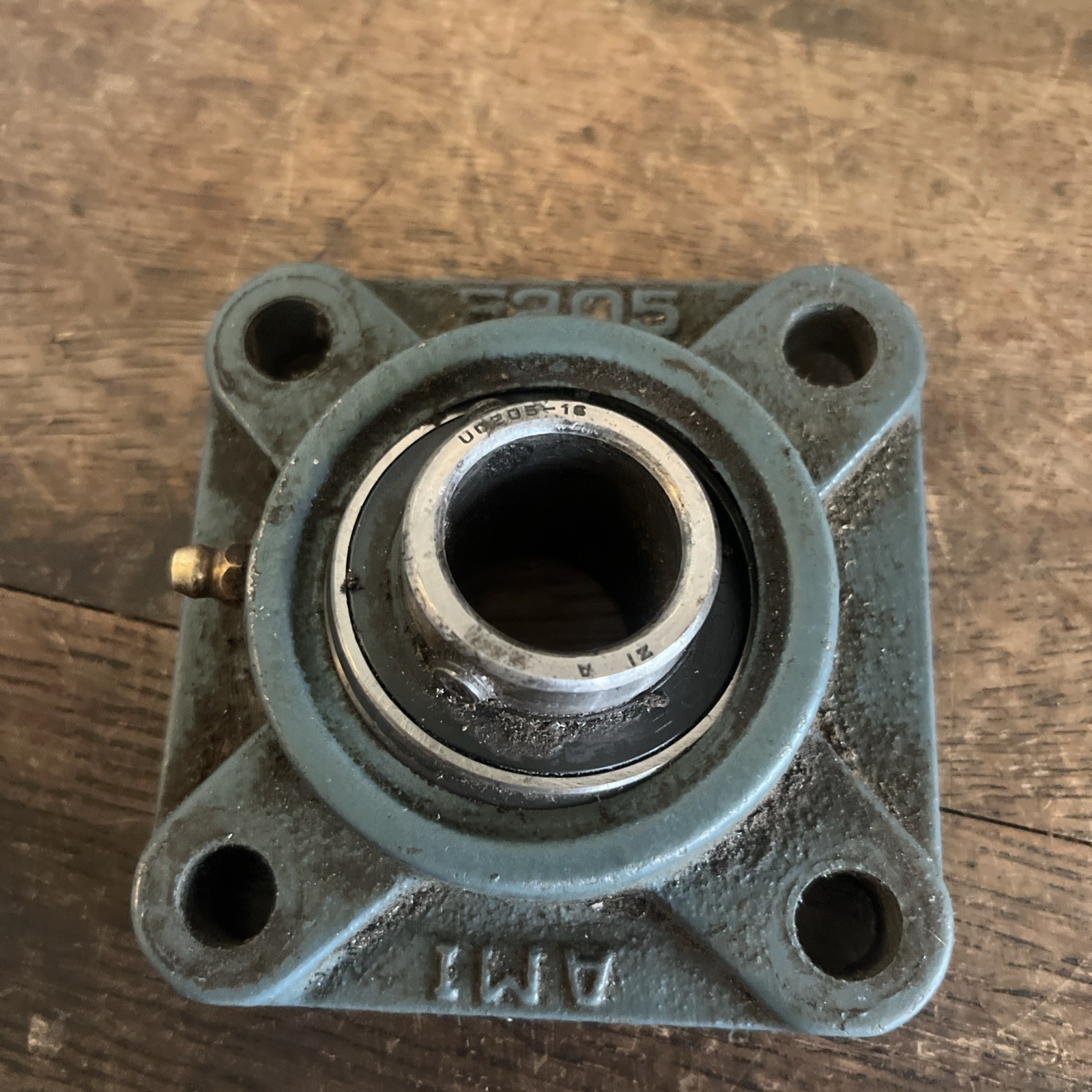 AMI F205 Four Hole Flanged Bearing, W/ ASAHI UO205-16 Insert Bearing Used