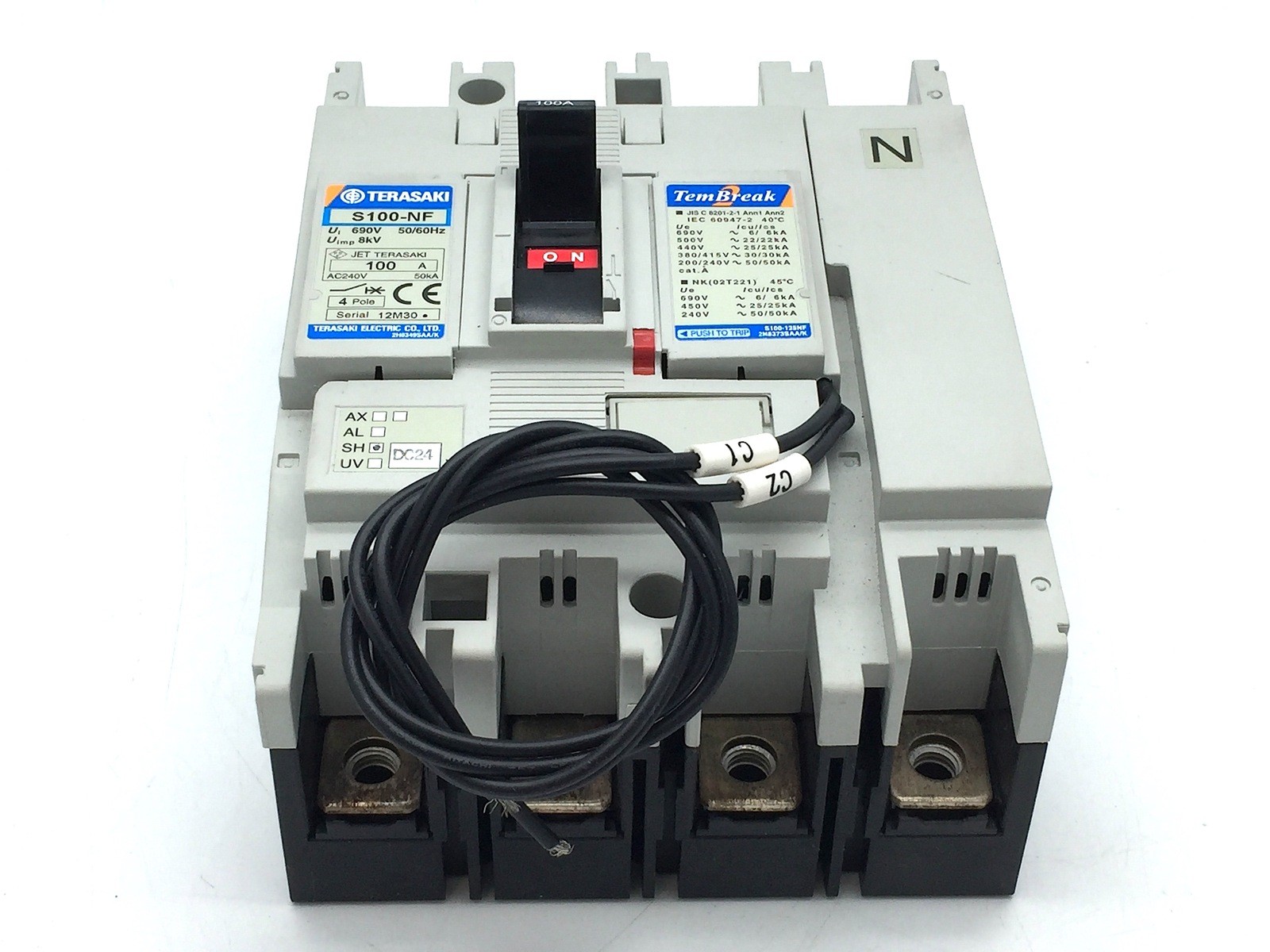 TERASAKI TemBreak S100-NF Circuit Breaker 100A FC 4P 30kA at 415V 24V DC Shunt T