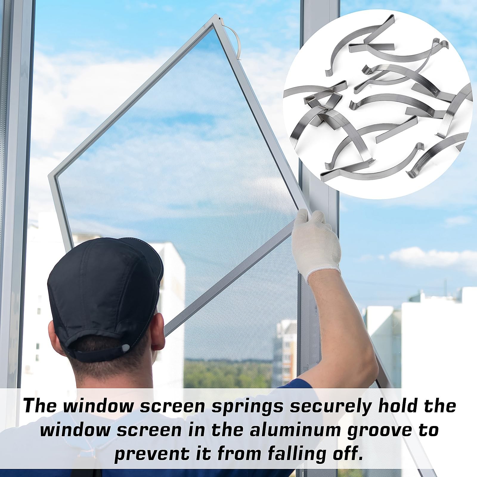 50 Pcs Window Screen Tension Spring, Durable Corner Mount Flat Silver