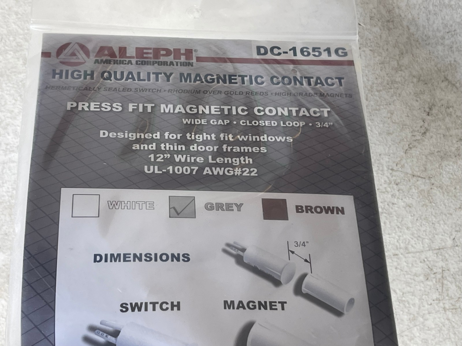Aleph DC-1651G High Quality Magnetic Contact Flush Mount Door Sensor Gray