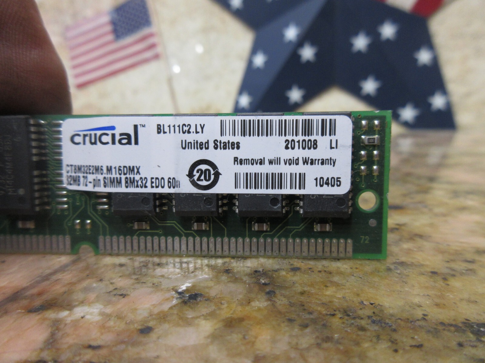 CRUCIAL MEMORY BOARD CT8M32E2M6.M16DMX 32MB 8MX32 ED0 60 8036E REV.B EACH 1