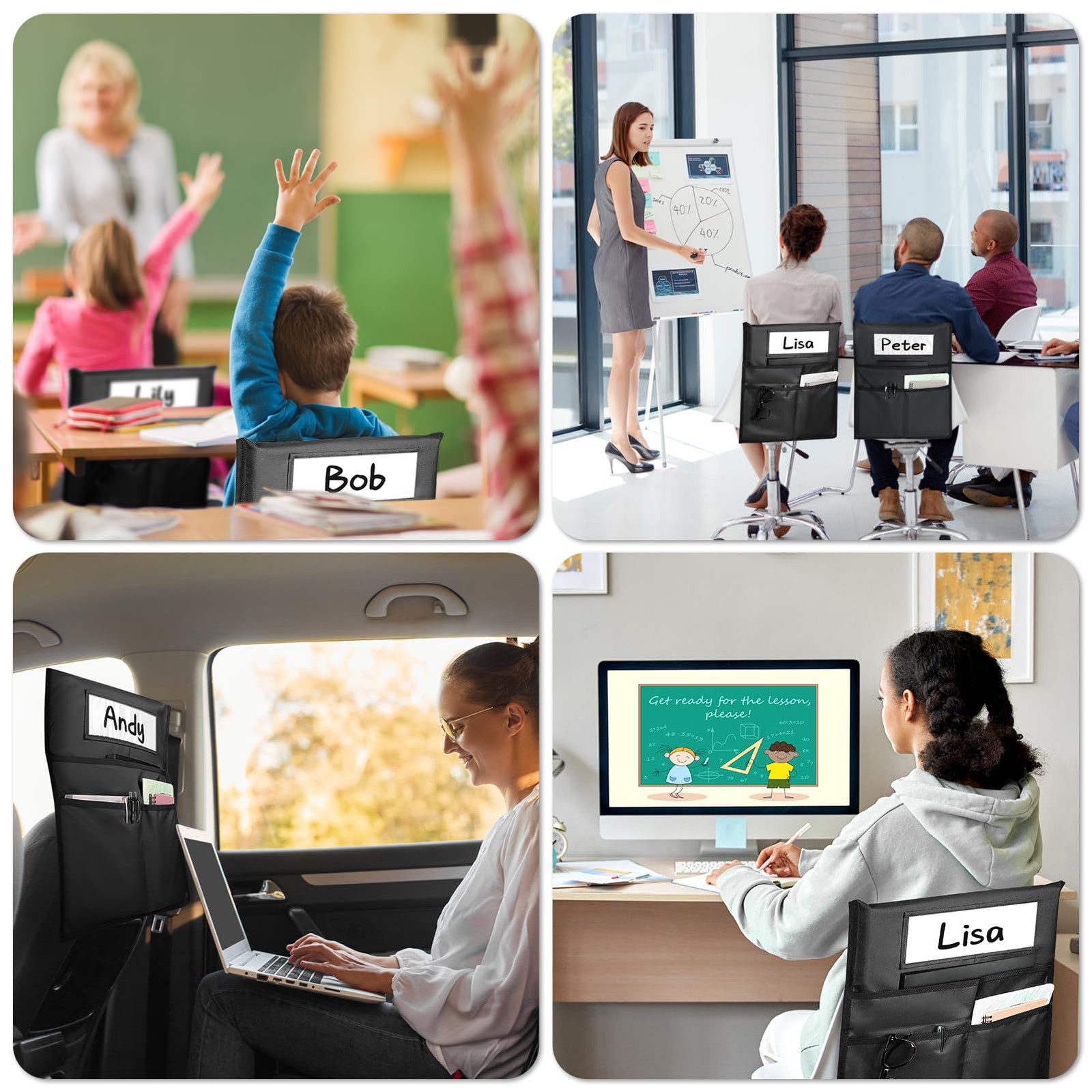 Chair Pockets for Classrooms, 16″ X 19″ Seat Classroom Black