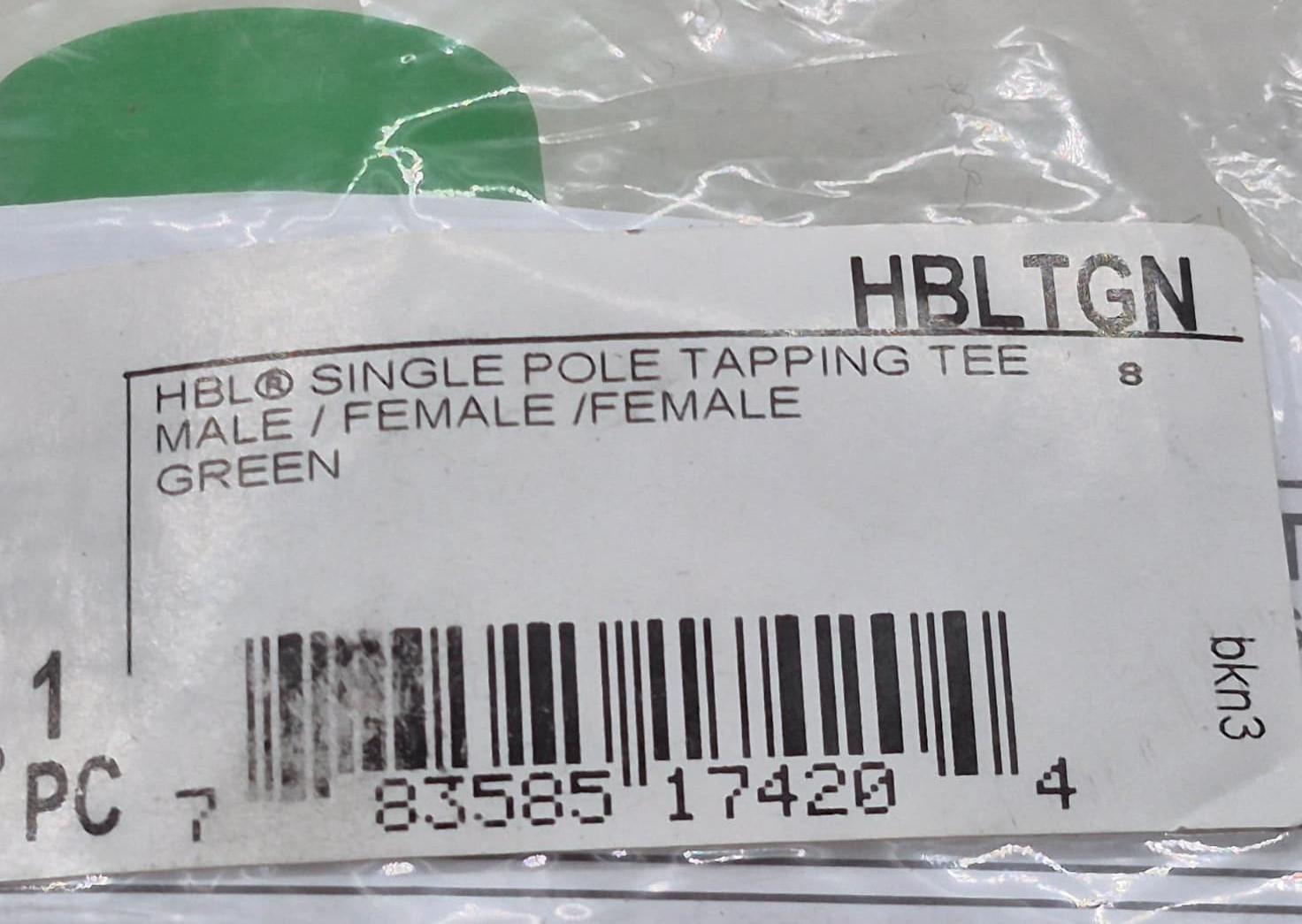 New Hubbell HBLTGN Single Pole Tapping Tee Green Female-Female-Male