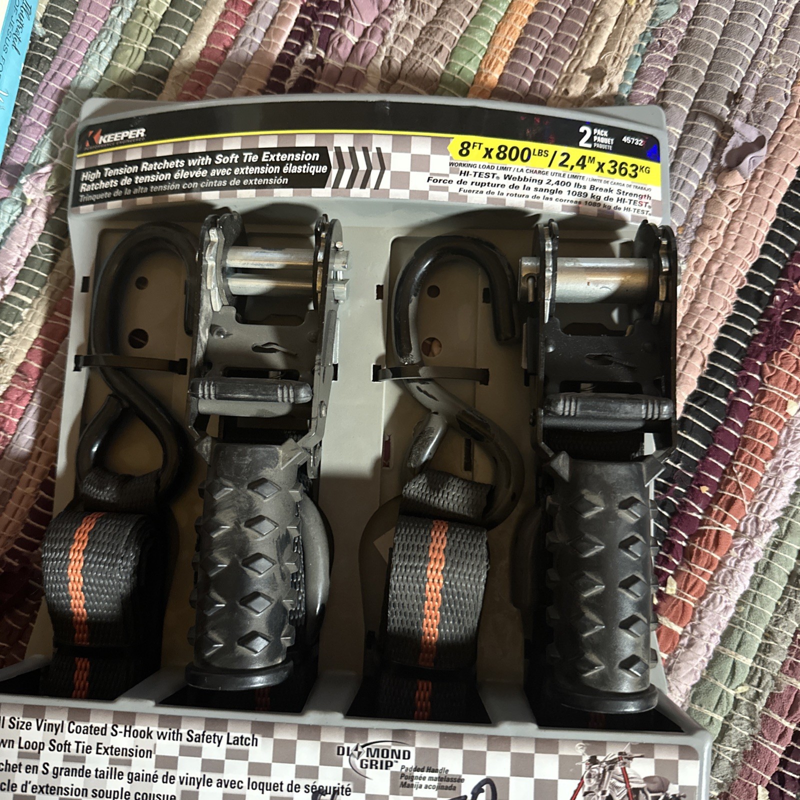 (QTY 2) KEEPER 45732 Tie Down Strap 1.25″ W X 8 ft. L Black 800 lb Black