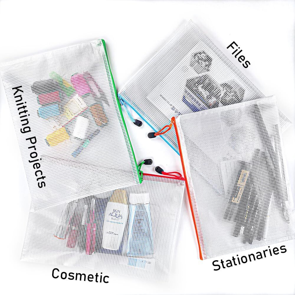 24Pcs Zipper File Bags, 13.3”x9.4” Plastic Mesh Pouch Assorted Color
