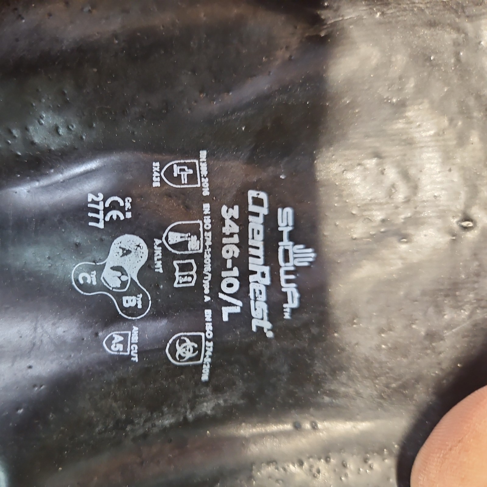 3 Pack SHOWA 3416-10/L Chemical Resistant Gloves,Fiber, Cut level 5 size large