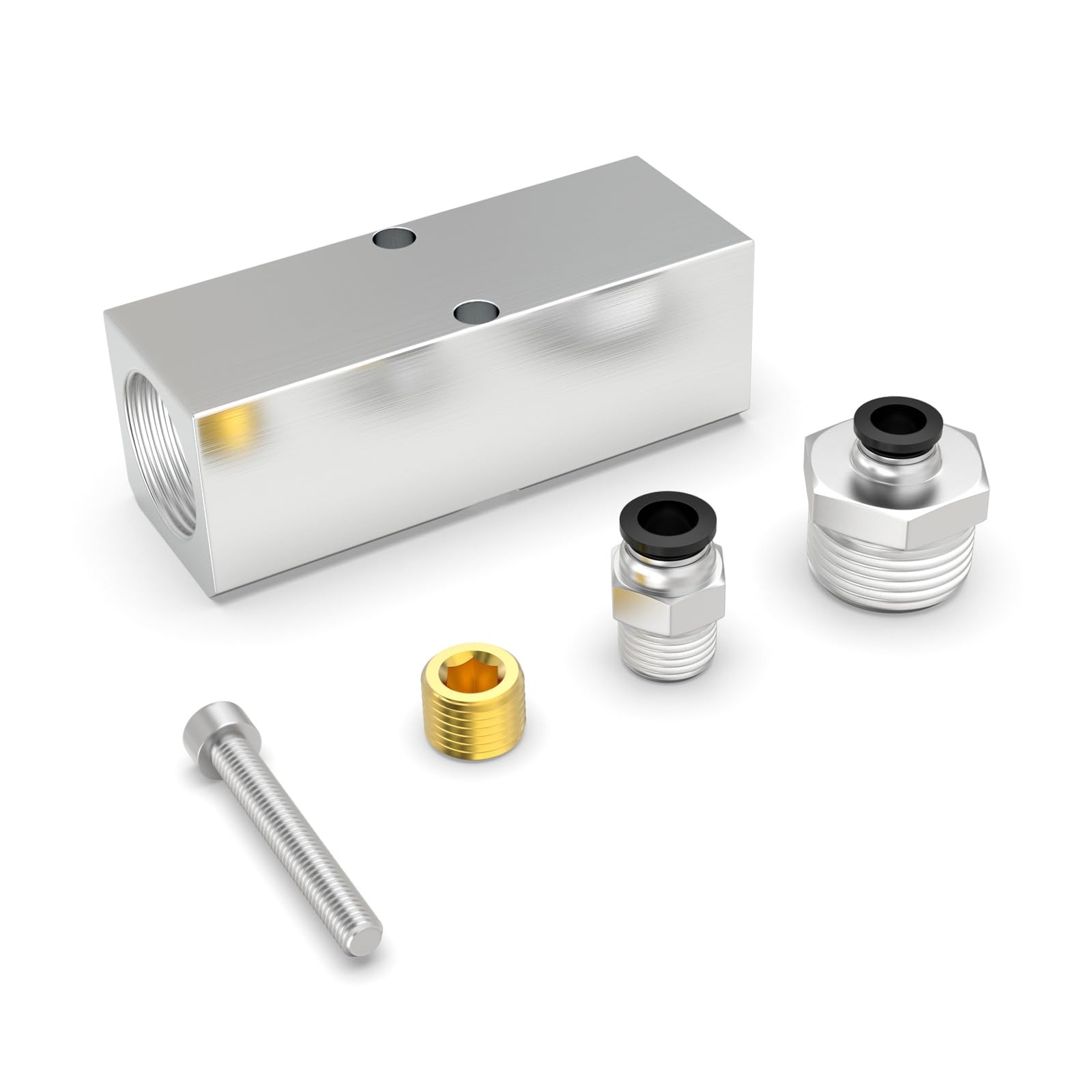 1 PC Aluminum Air Manifold 2 Way 4 Port 1/4 NPT Output 1/2 NPT Supply