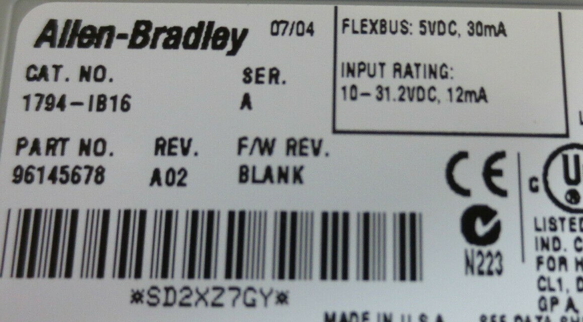 ALLEN-BRADLEY 1794-IB16 Ser. A FLEX I/O / 24VDC SINK INPUT / w/ 1794-TB3