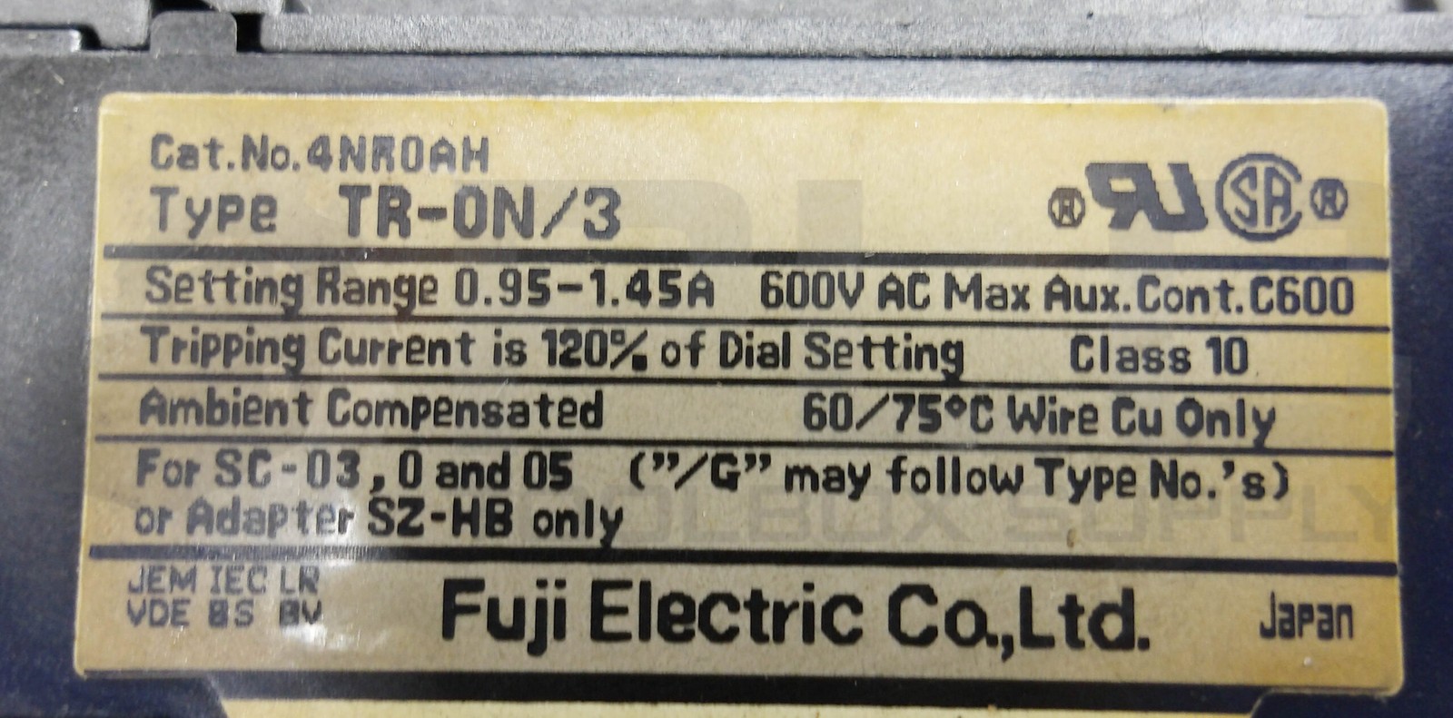 FUJI ELECTRIC SC-05 [13] CONTACTOR 13A 3PH W/ TR-0N/3 OVERLOAD RELAY
