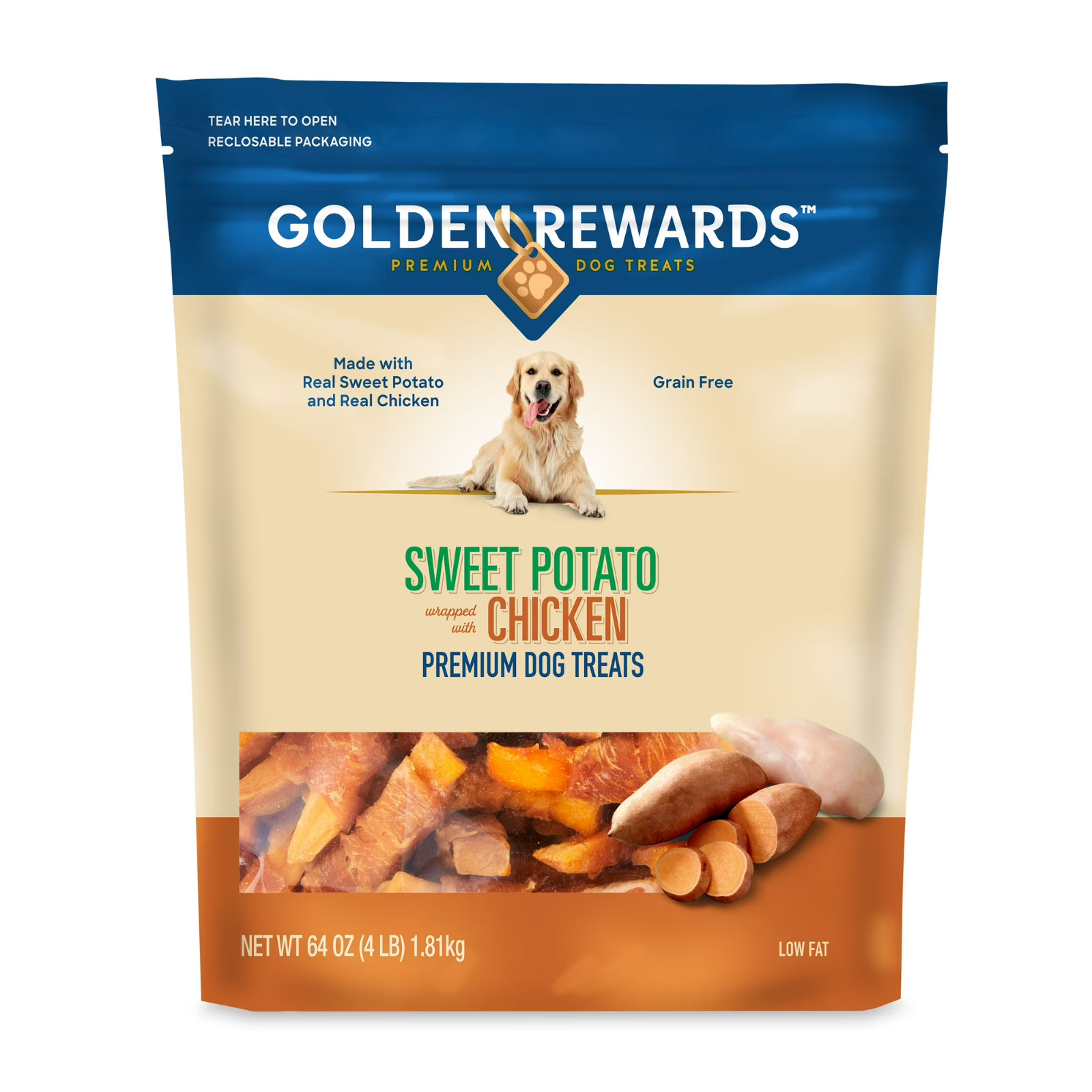 1 Pack Golden Rewards Sweet Potato Wrapped with Chicken Dog Treats, 64 oz