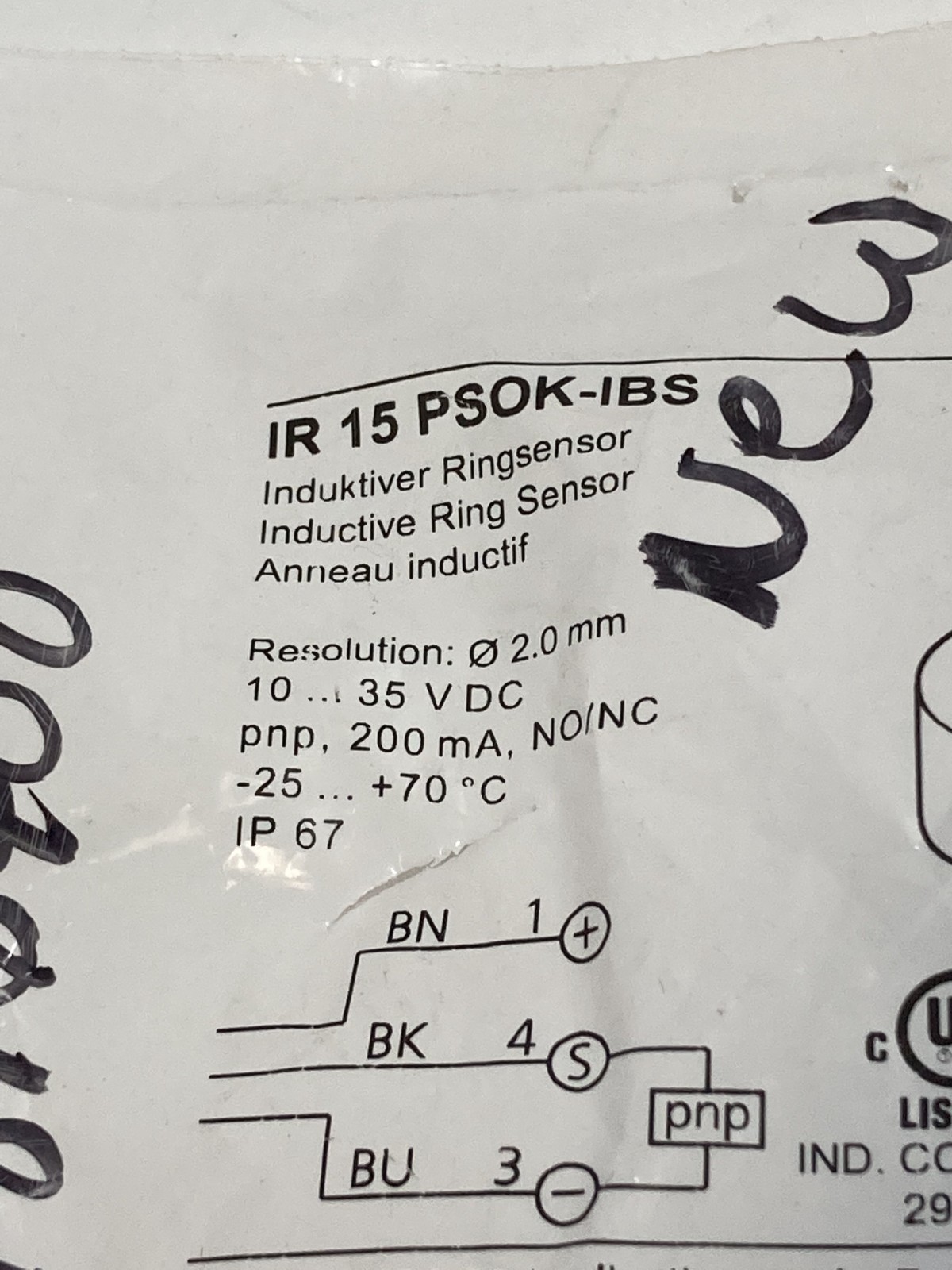 DI-SORIC IR 15 PSOK-IBS INDUCTIVE RING SENSOR 10-35VDC NO/NC 200MA NIB