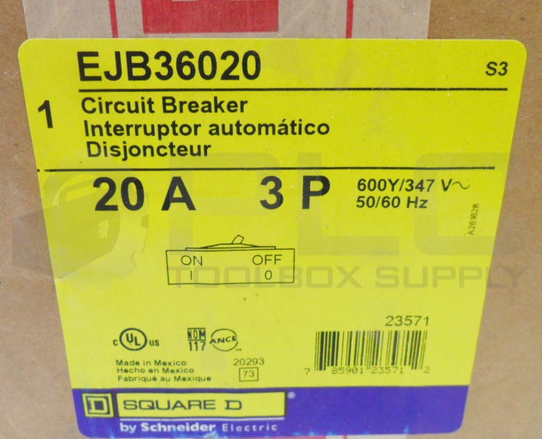SEALED NEW SQUARE D EJB36020 CIRCUIT BREAKER 20A 3P 600V 50/60HZ
