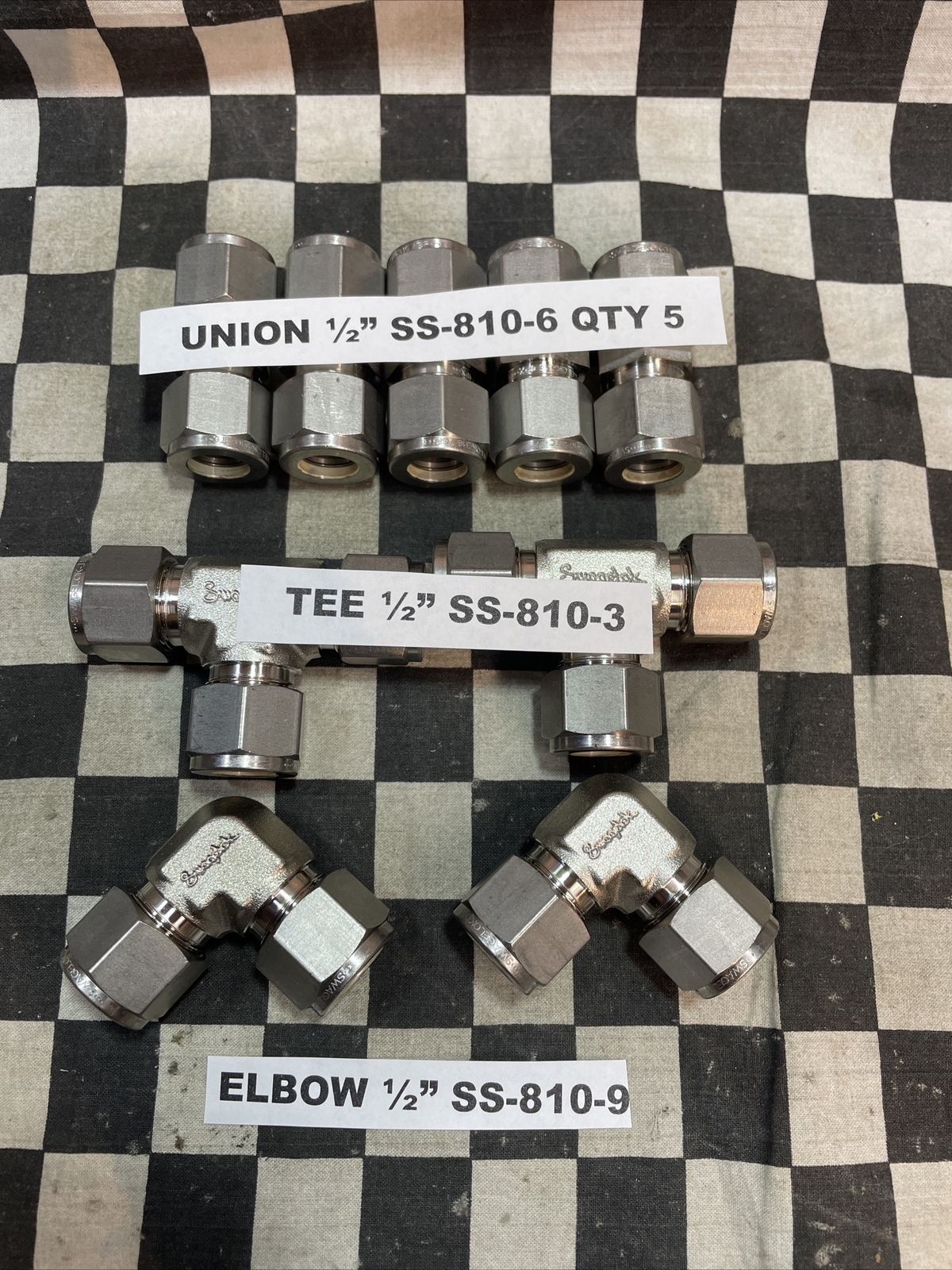 SWAGELOK SS-810-3 SS-810-6 SS-810-9 TEE ELBOW 1/2″, LOT OF 9, SHIPSAMEDAY#163912
