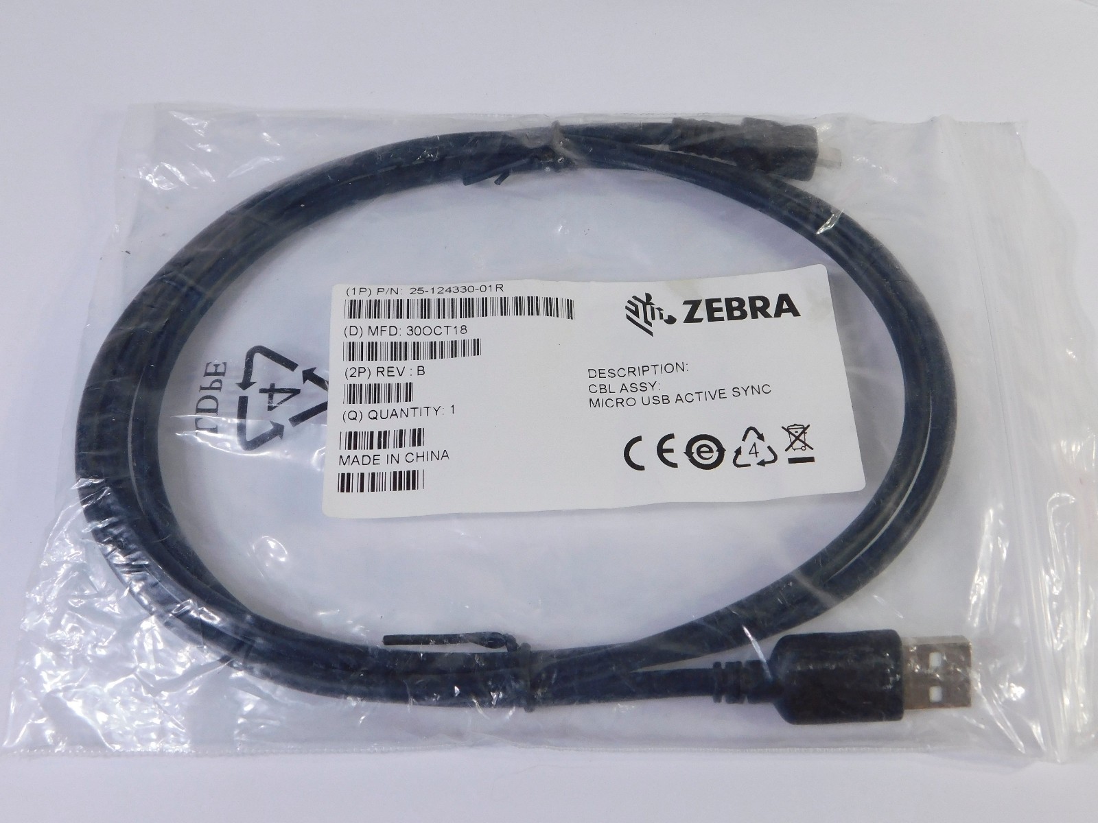 Lot of 7 each Zebra 25-124330-01R Cable Assembly Micro USB Active Sync