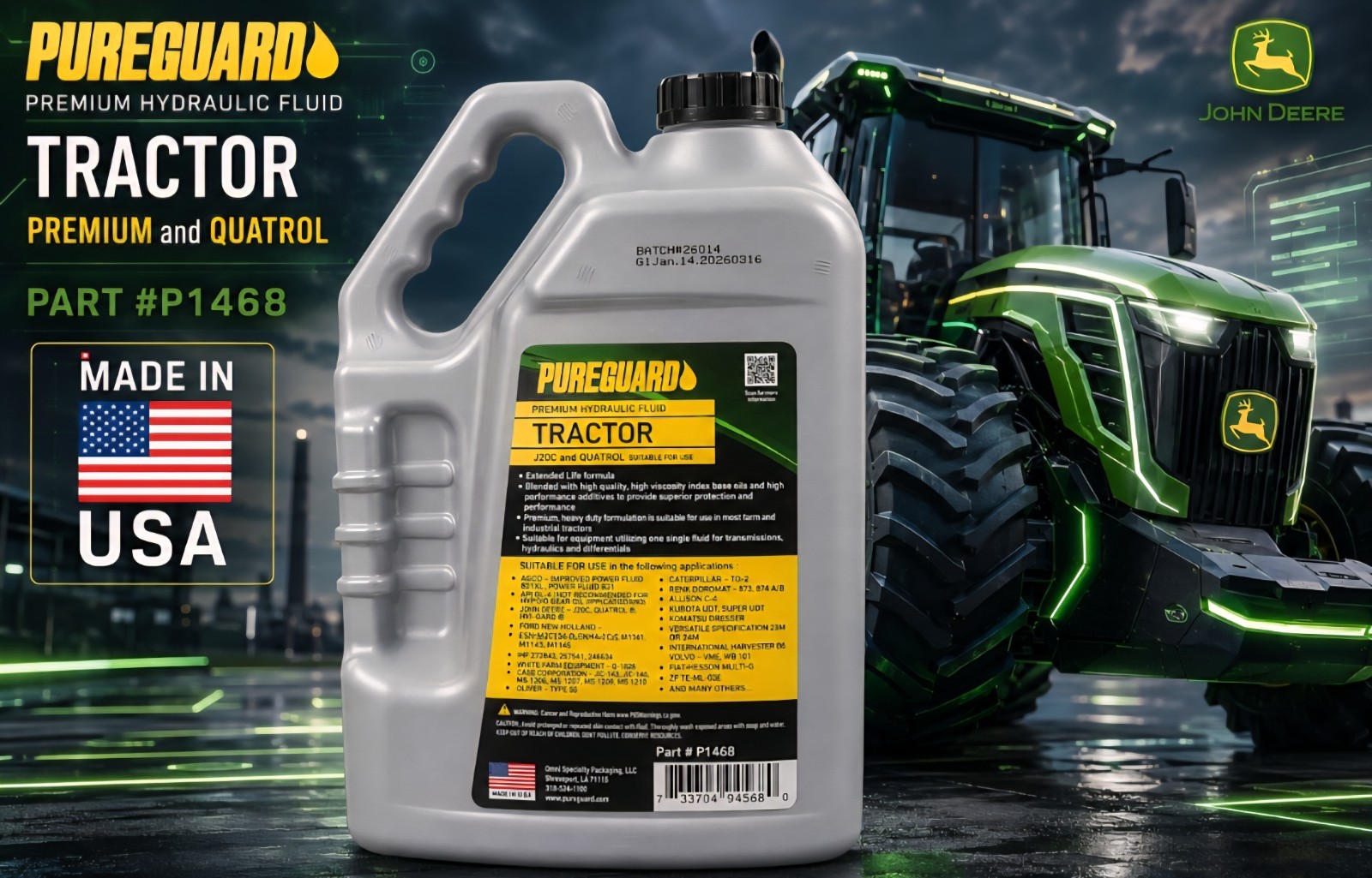 PUREGUARD PREMIUM HYDRAULIC FLUID (TRACTOR) (J20C & QUARTROL) 1 GALLON