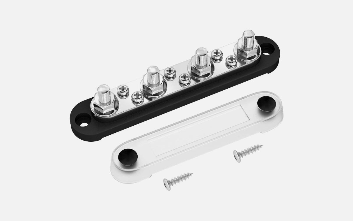 DAIERTEK Negative Bus Bar 12V Marine 4 x 5/16″ (M8) Terminal BB150-T4M8S6-C-B