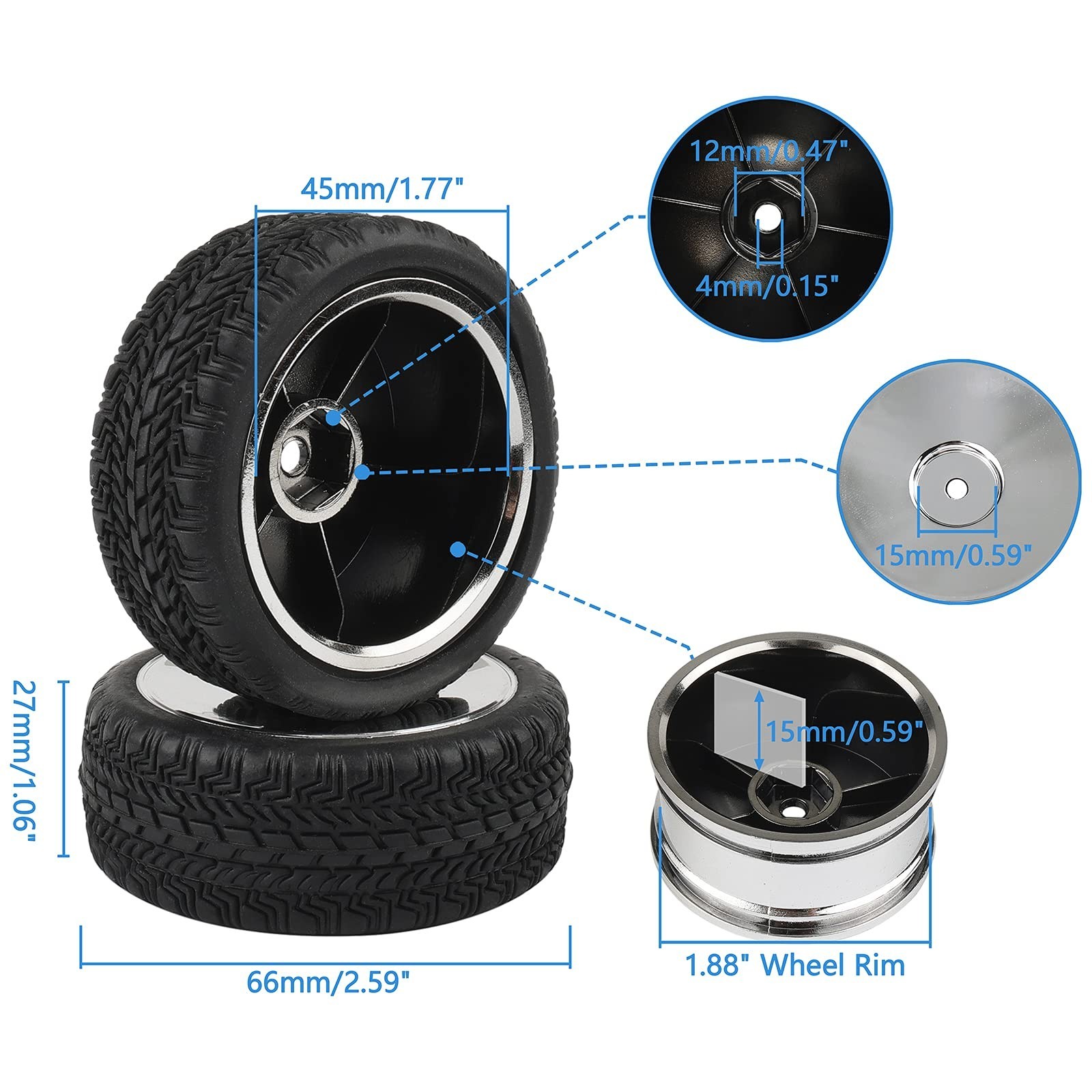 4PCS 12mm Hub Silver Rim & Tires RC Car Tires 1/10 On Road Racing Touring Car…