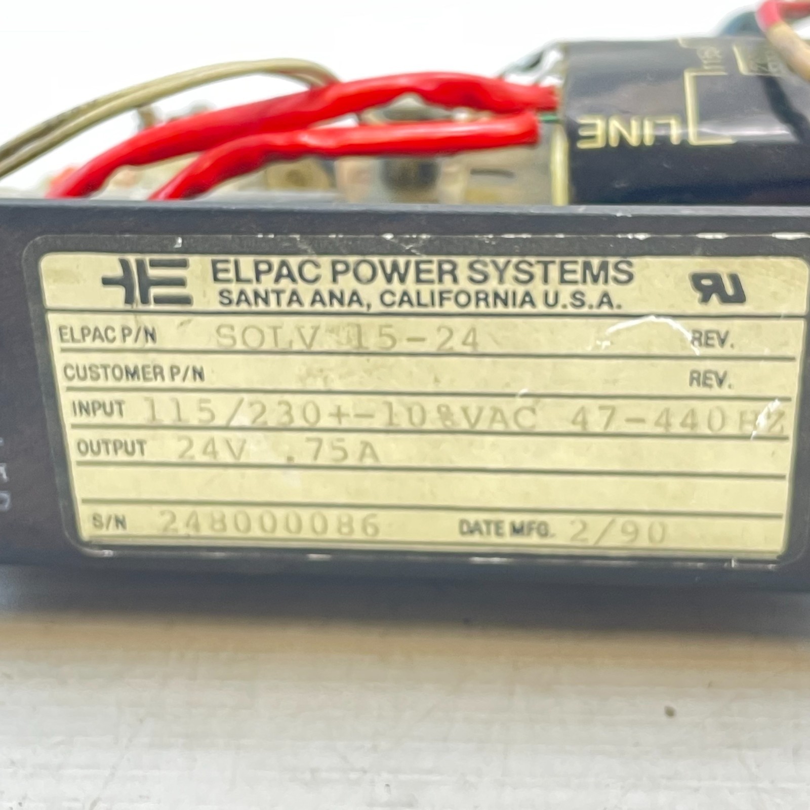 ELPAC POWER SYSTEMS SOLV15-24 LINEAR POWER SUPPLY 75A 24V 115/230V 47-440HZ