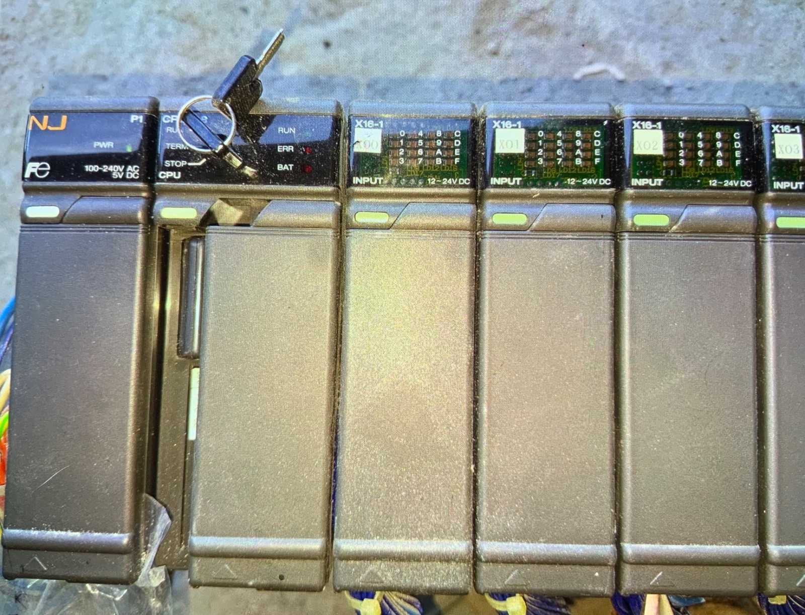 Fuji Electric PLC Module rack ,NJ-P1, CPU-A8 , (4) X16-1, (3) Y16-TF2, RS485