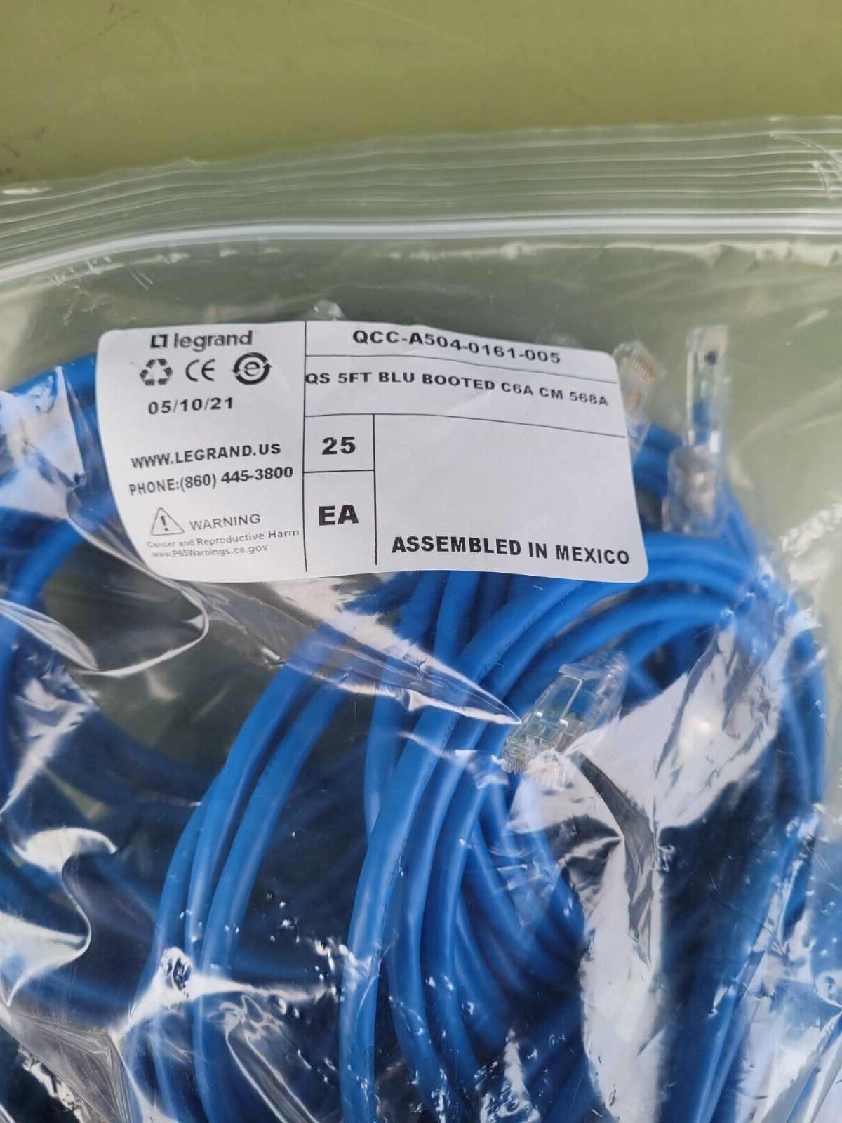 New Set of 25 Legrand Ortronics Patch Cables QCC-A504-0161-005 C6A Booted 568A