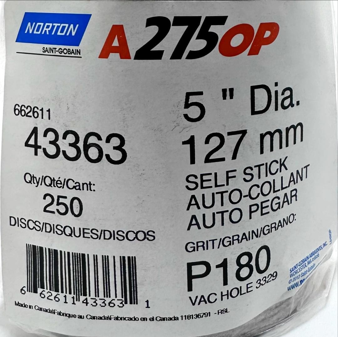 Norton A275 No-Fil Adalox NorGrip Abrasive Disc, 5 Vaccum Holes, 1 roll of 250