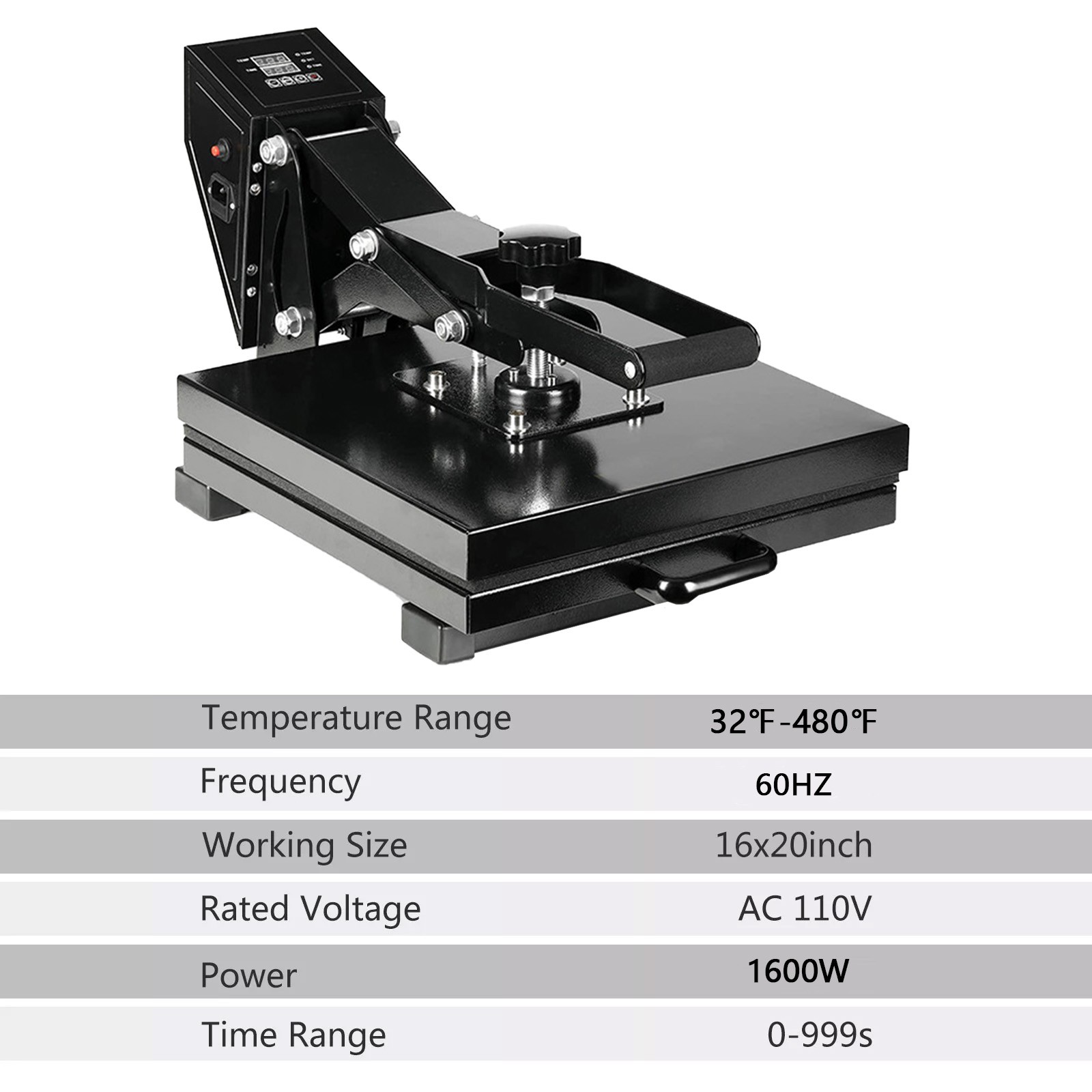 16×20 Heat Press Machine 1600W Swing Away Digital Sublimation Transfer 40x50cm