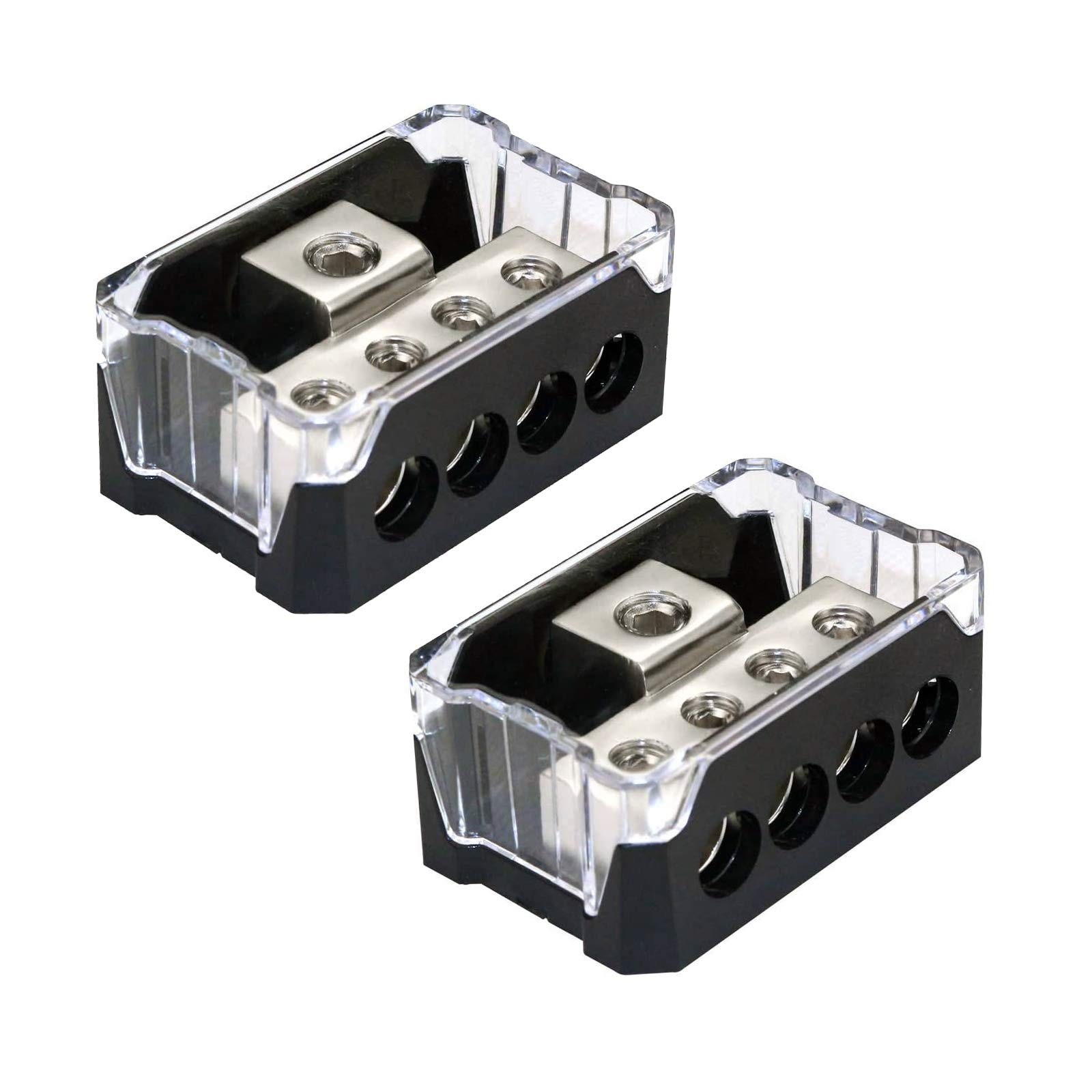 RKURCK 4 Way Power Distribution Block, 0/2/4 AWG Gauge in, 4/8/10 4 2Pack