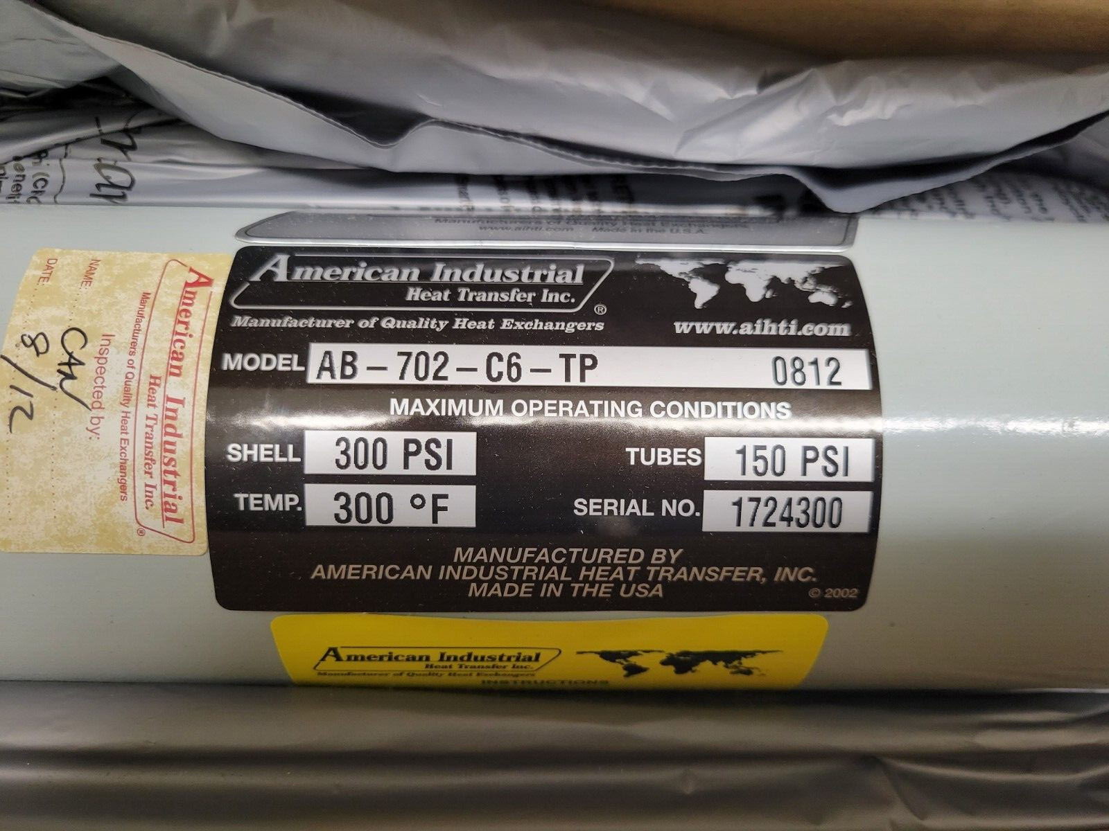 NEW OLD STOCK! AMERICAN INDUSTRIAL HEAT EXCHANGER AB-702-C6-TP