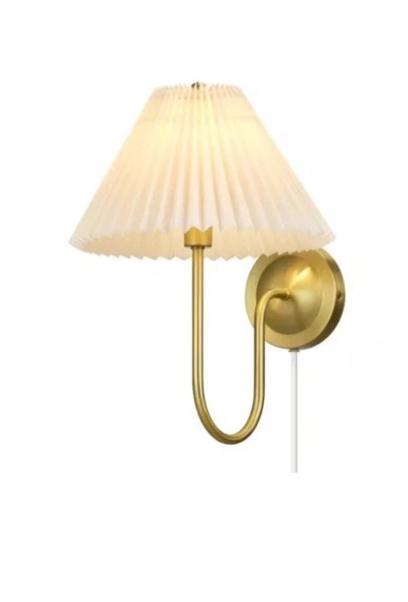 G E Delphine 11 in. 1-Light Matte Brass Plug-In or Hardwire Wall Sconce w/ Shade