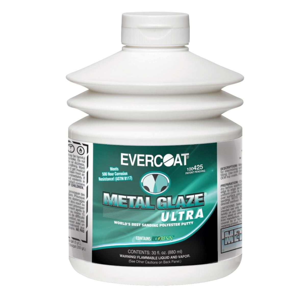 Metal Glaze Ultra Polyester Putty for Fiberglass, Aluminum, Steel 30 Fl Oz