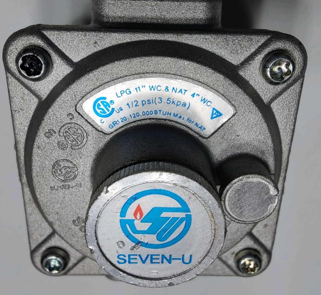 Seven-U LPG 11″ WC & Nat 4″WC 1/2 PSI (3.5kpa). 120,000BTUH Max