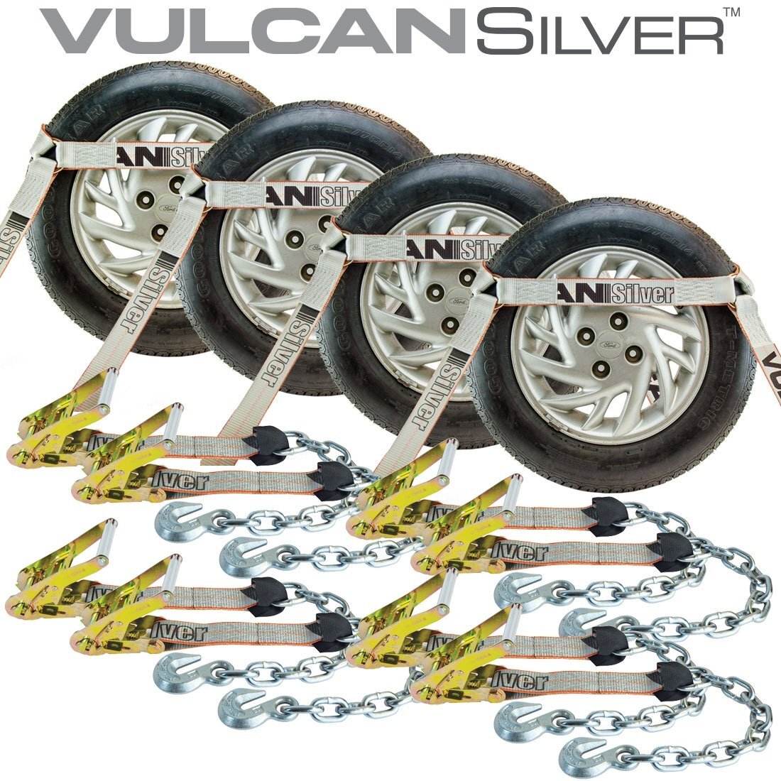 Side Rail Car Tie Down – Chain Anchors, 4 Pack – Silver Series – 3300 lbs SWL