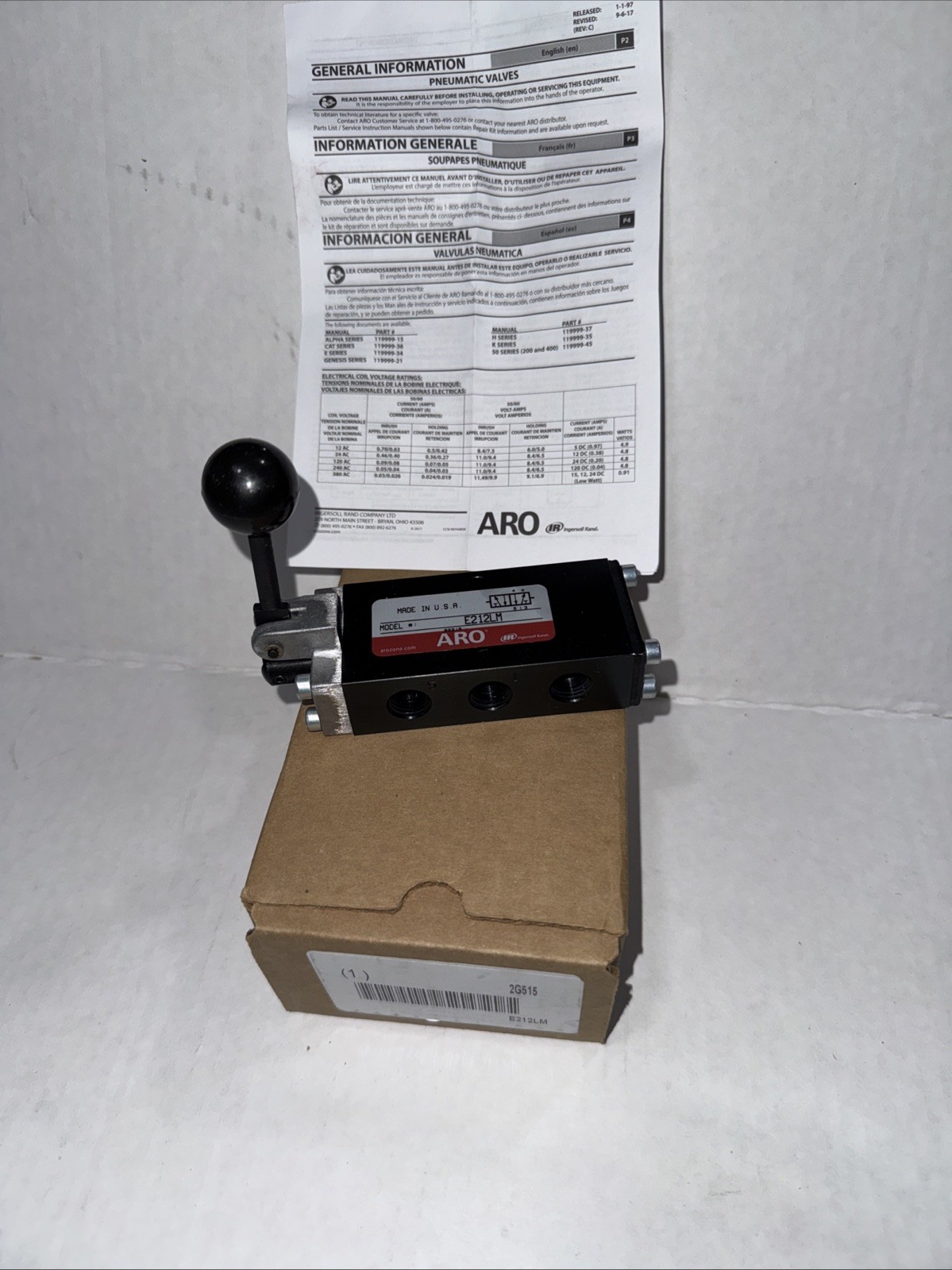 ARO E212LM Manual Air Control Valve, Lever, Black 2G515