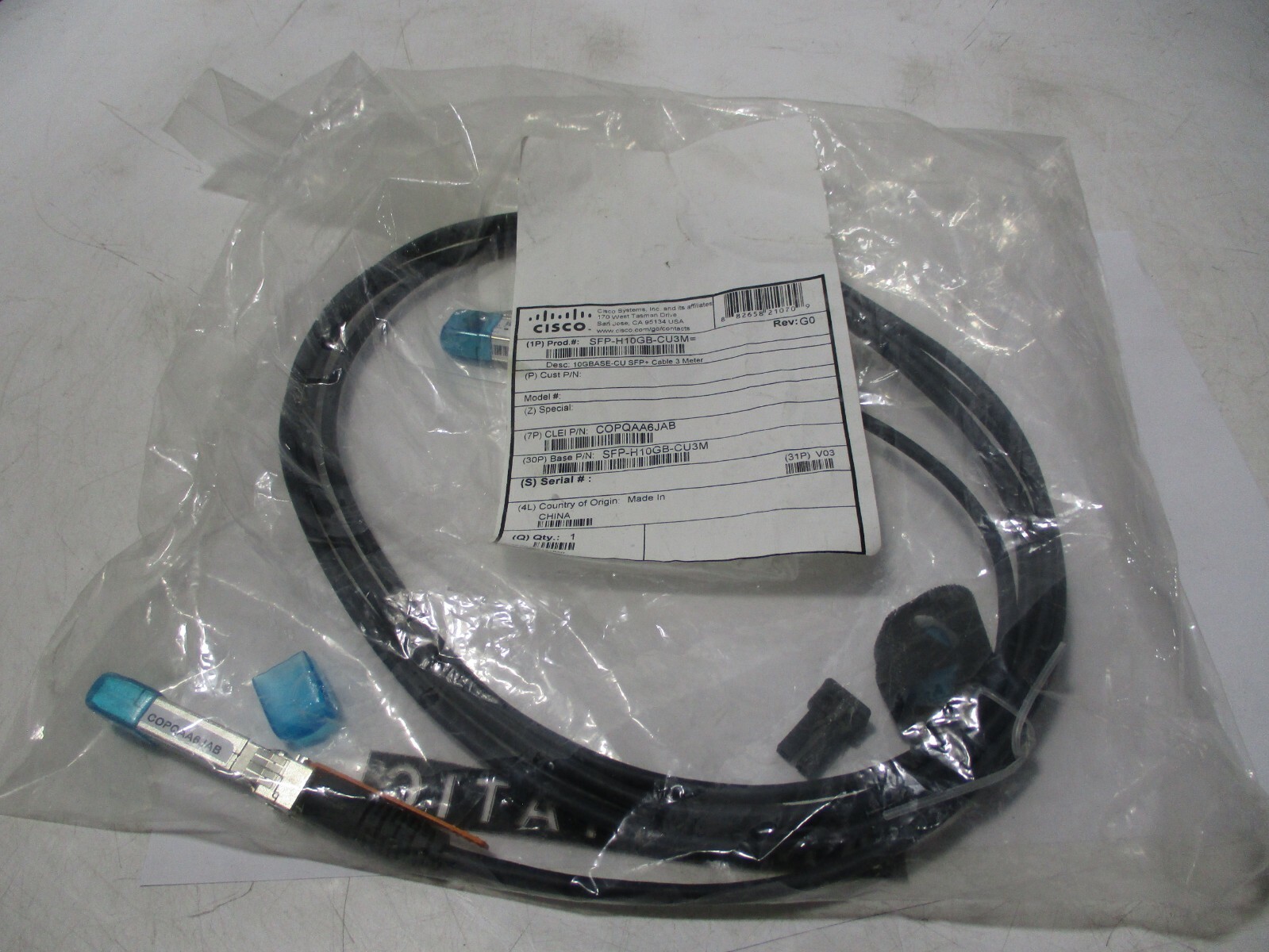 Cisco 37-0961-03 SFP-H10GB-CU3M 10GBASE-CU 10Gb SFP+ 3M Passive Cable