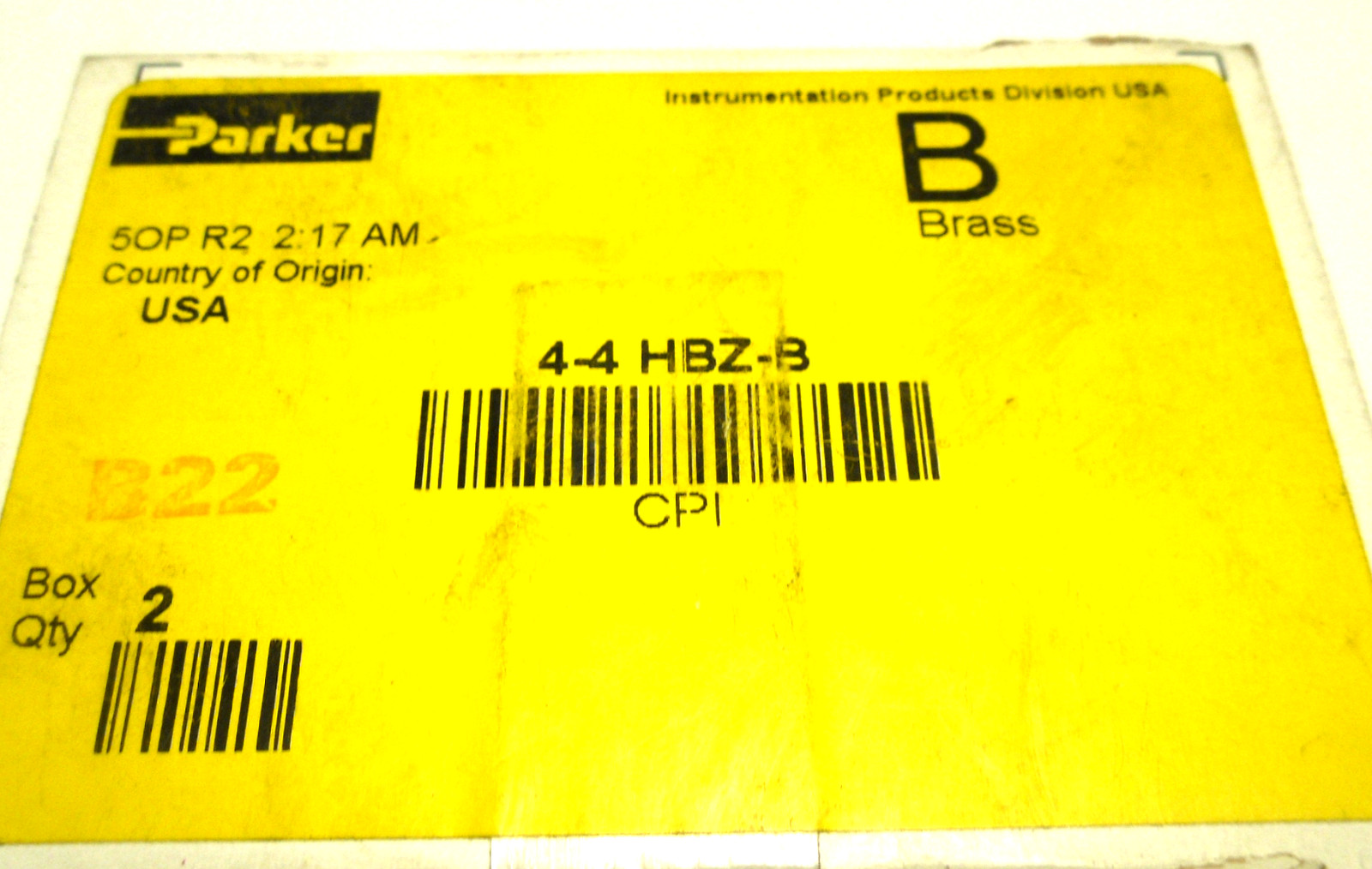 NEW BOX OF 2 PRKER 4-4 HBZ-B UNION 1/4IN TUBE OD BRASS