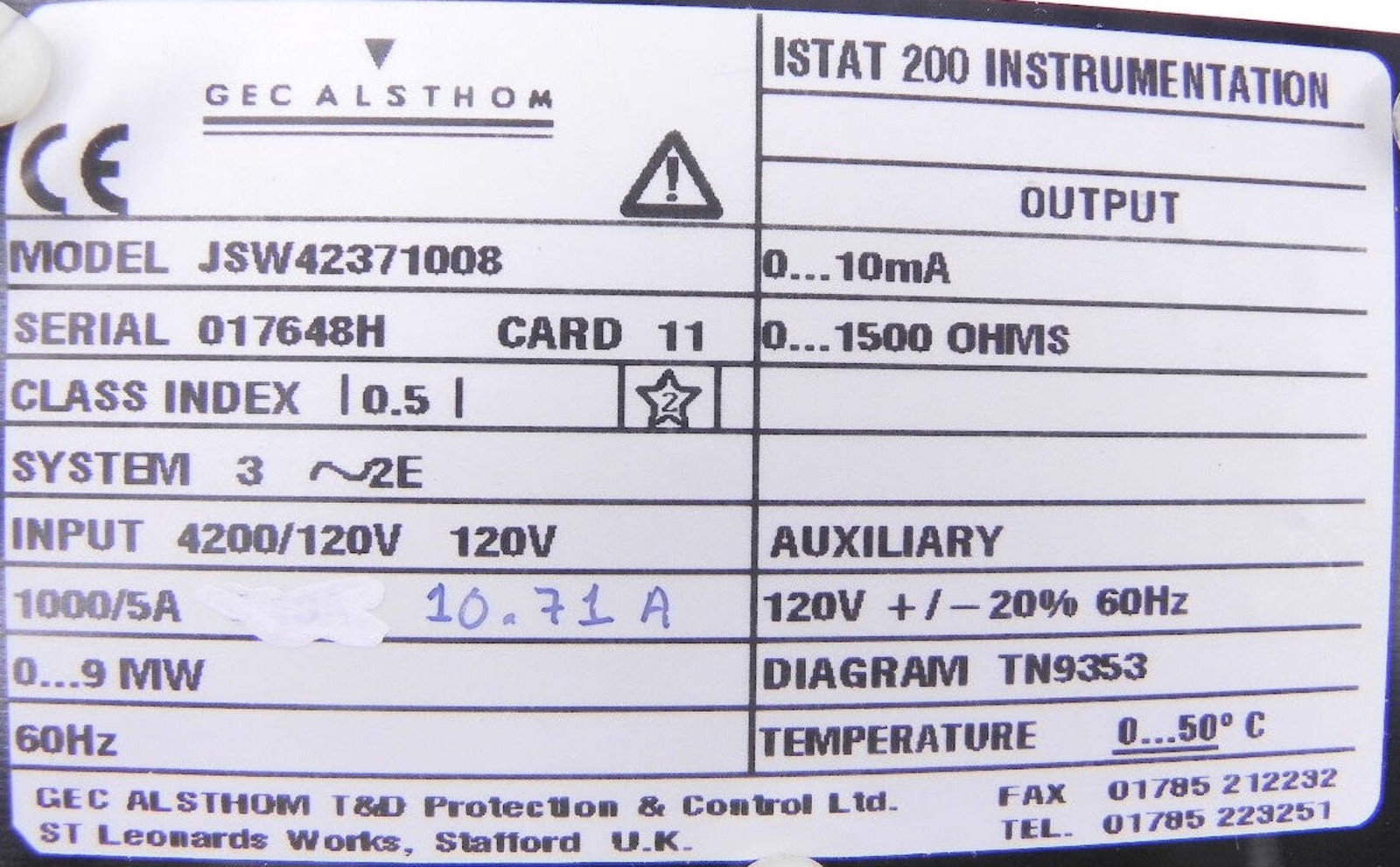 Gec Alsthom Istat 200 Watts Module Used JSW42371008