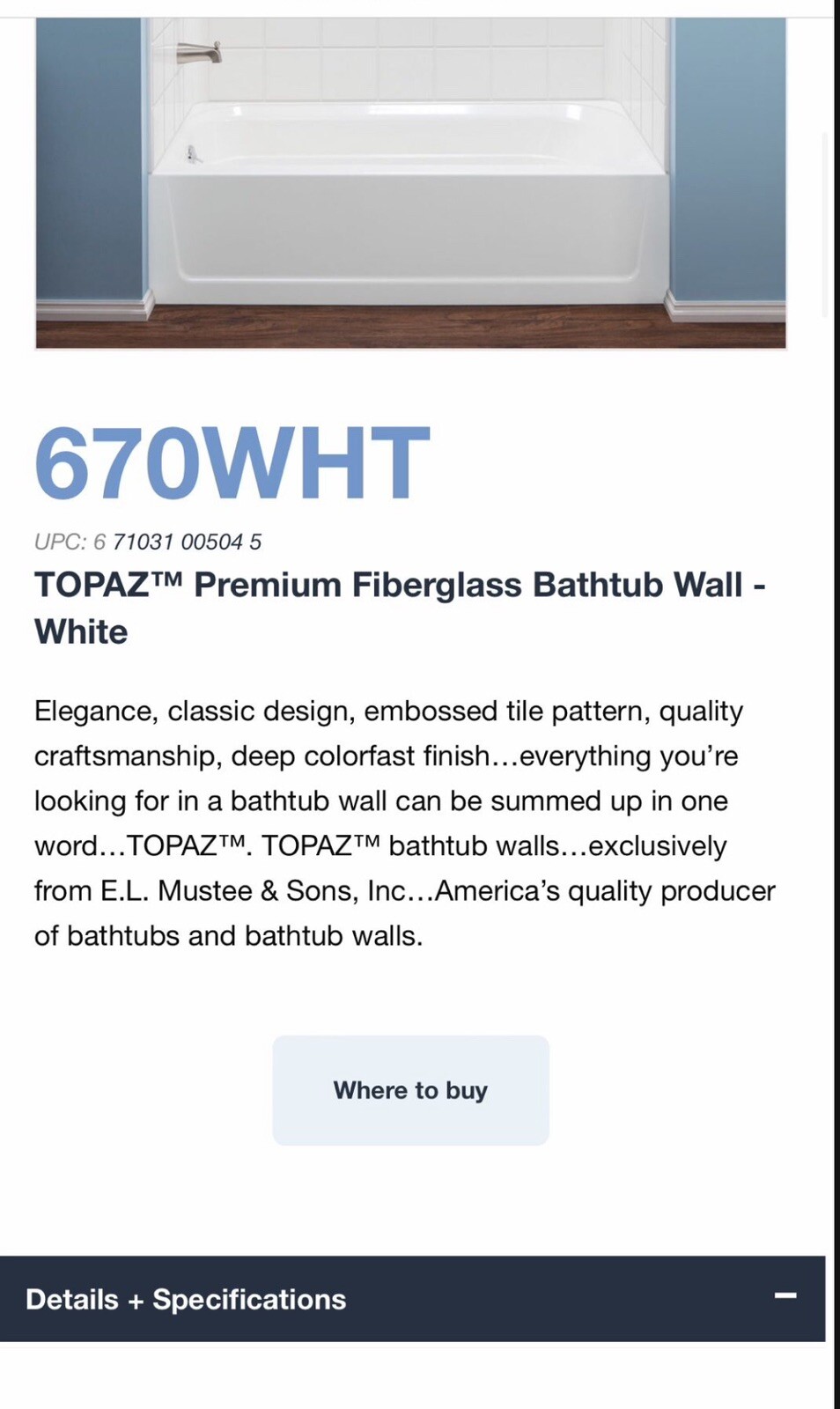 Topaz 60x59x27 in. Alcove Fiberglass Tub And Shower Premium Bathtub Wall Cover