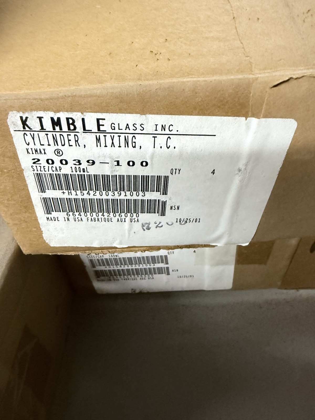 1 -Kimble 20039-100 KIMAX Class B Mixing Metric With Stopper 1 Each