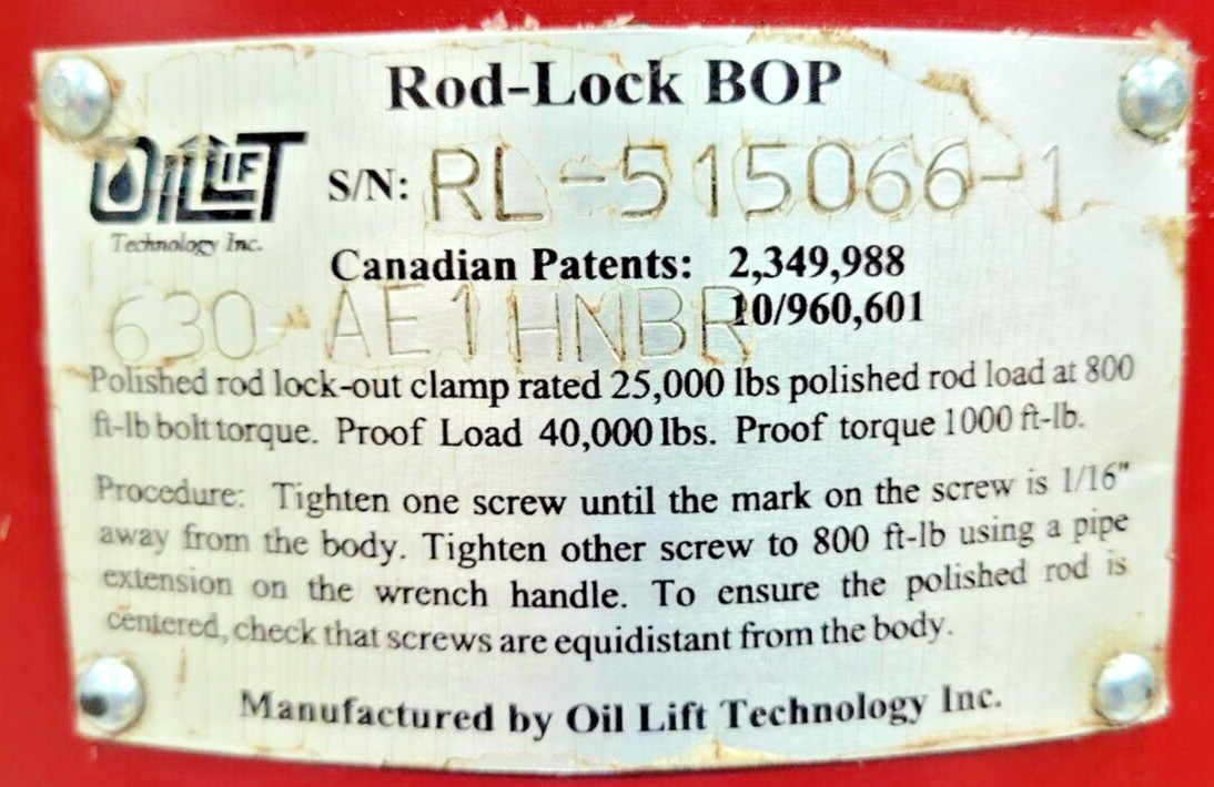 🟠OIL LIFT TECH ROD-LOCK BOP 2-1/16″ X 2-1/16″ PESSCO IS OFFERING 1 G022425-1 🗽