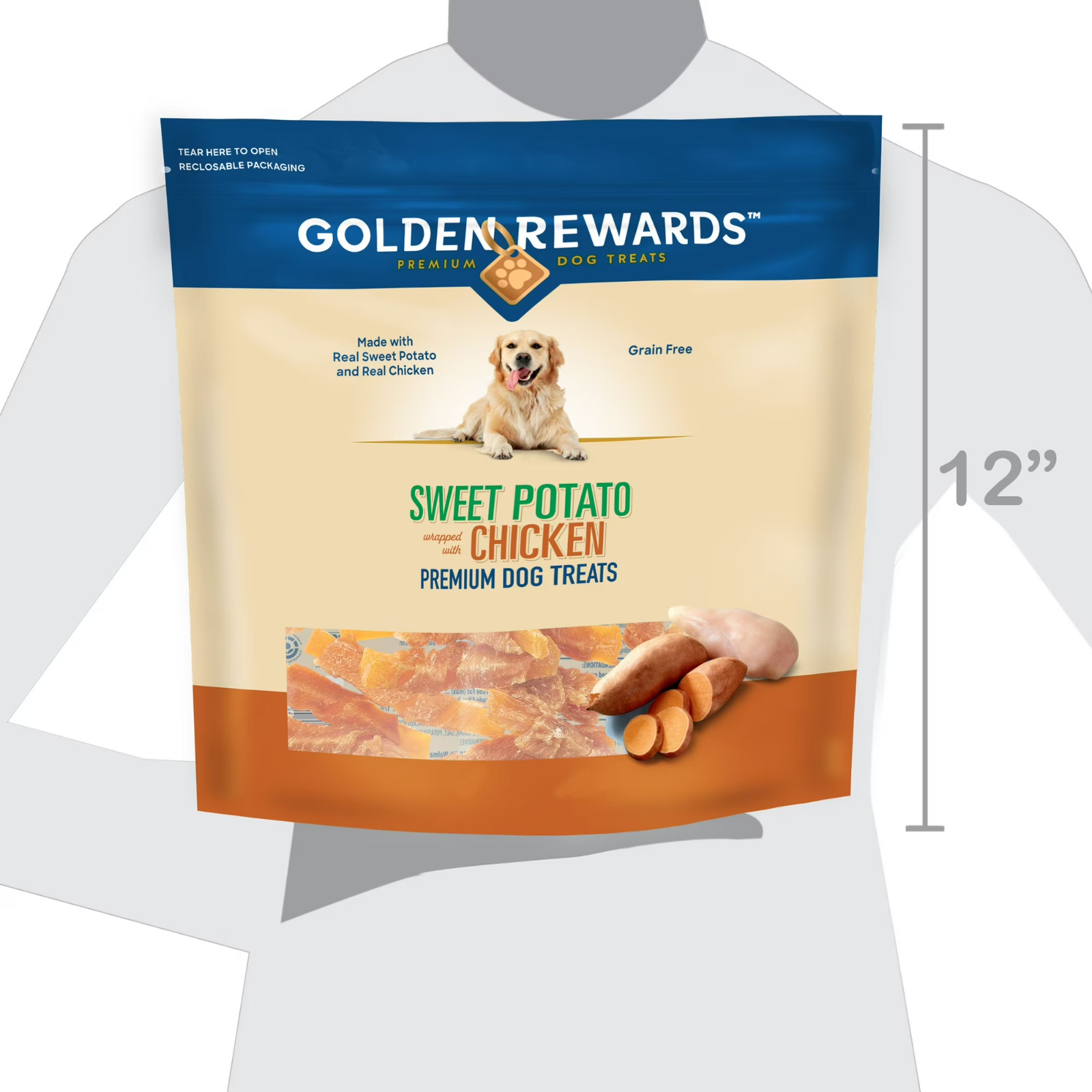 1 Pack Golden Rewards Sweet Potato Wrapped with Chicken Dog Treats, 64 oz